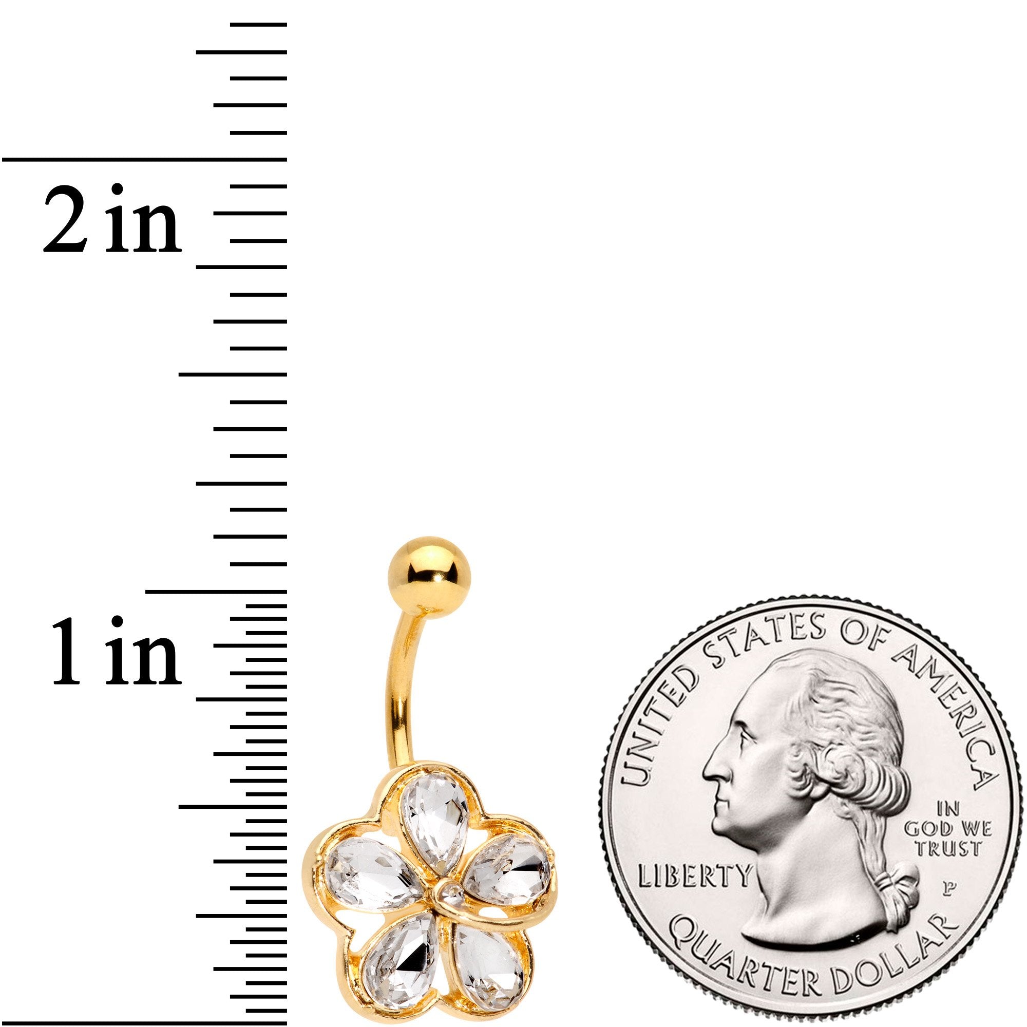 Clear Gem Gold Tone Brilliant and Bold Flower Belly Ring