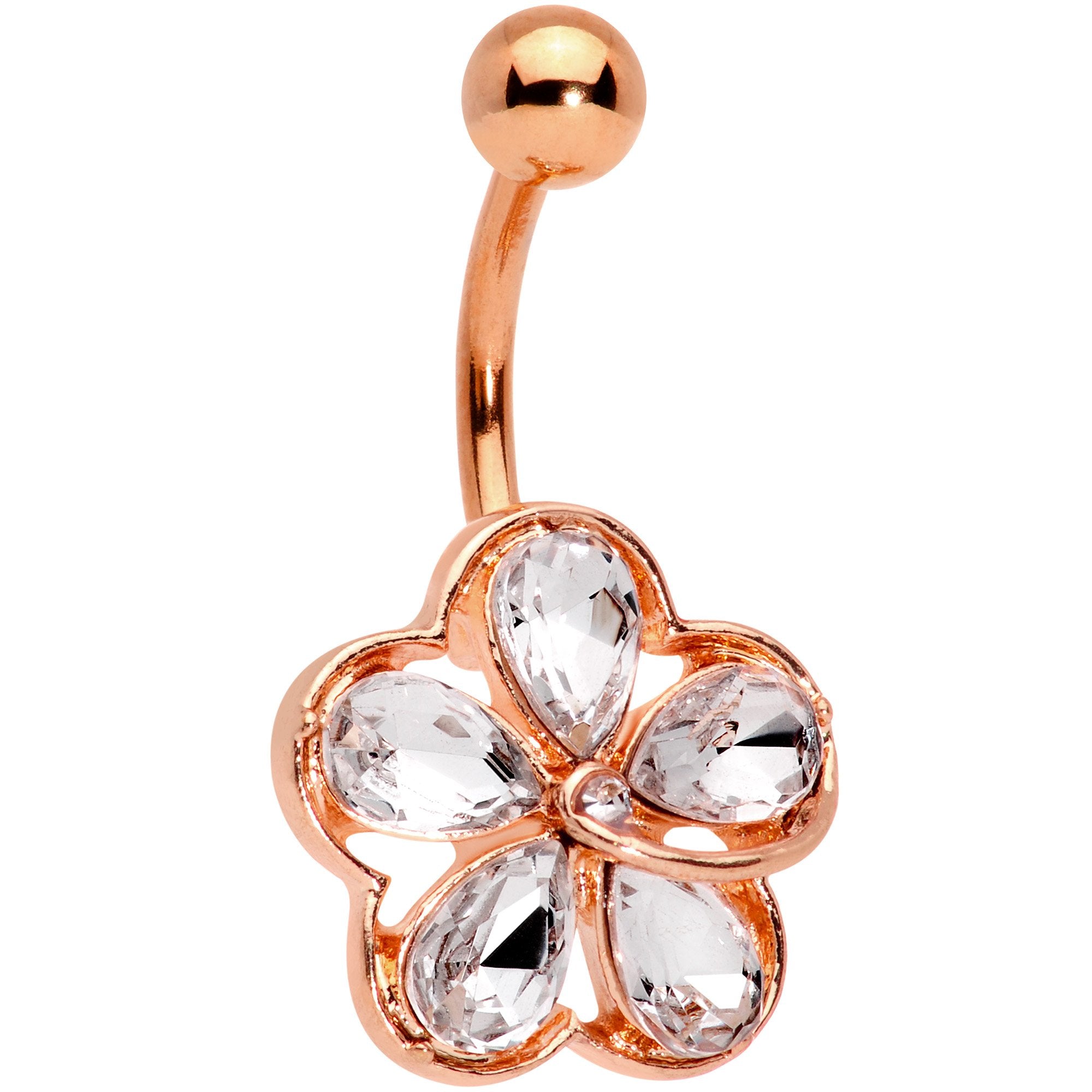 Clear Gem Rose Gold Tone Brilliant and Bold Flower Belly Ring