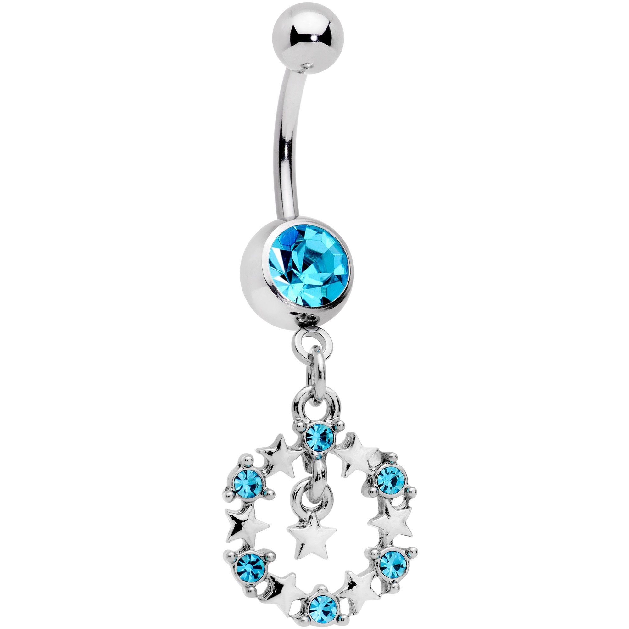 Aqua Gem Constellation of Stars Dangle Belly Ring