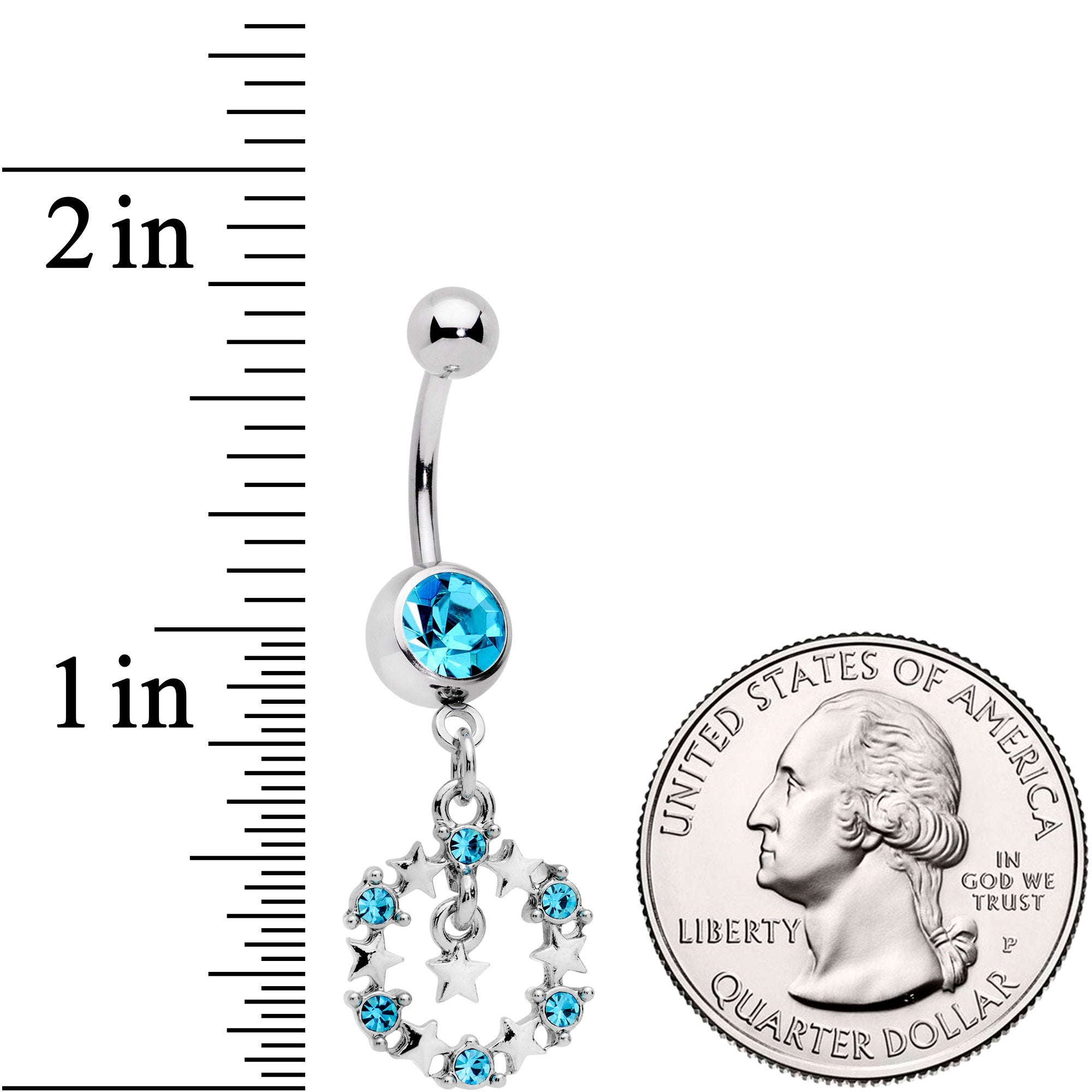 Aqua Gem Constellation of Stars Dangle Belly Ring