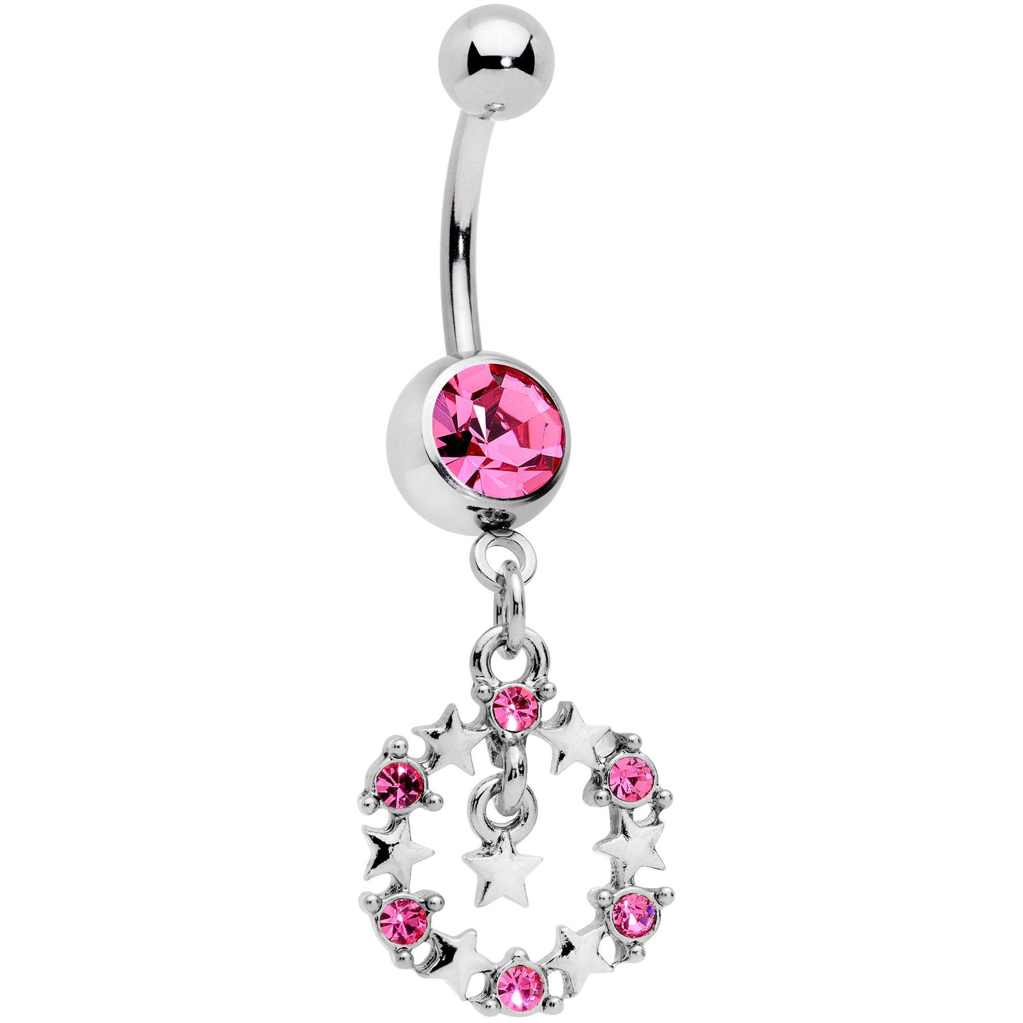 Pink Gem Constellation of Stars Dangle Belly Ring