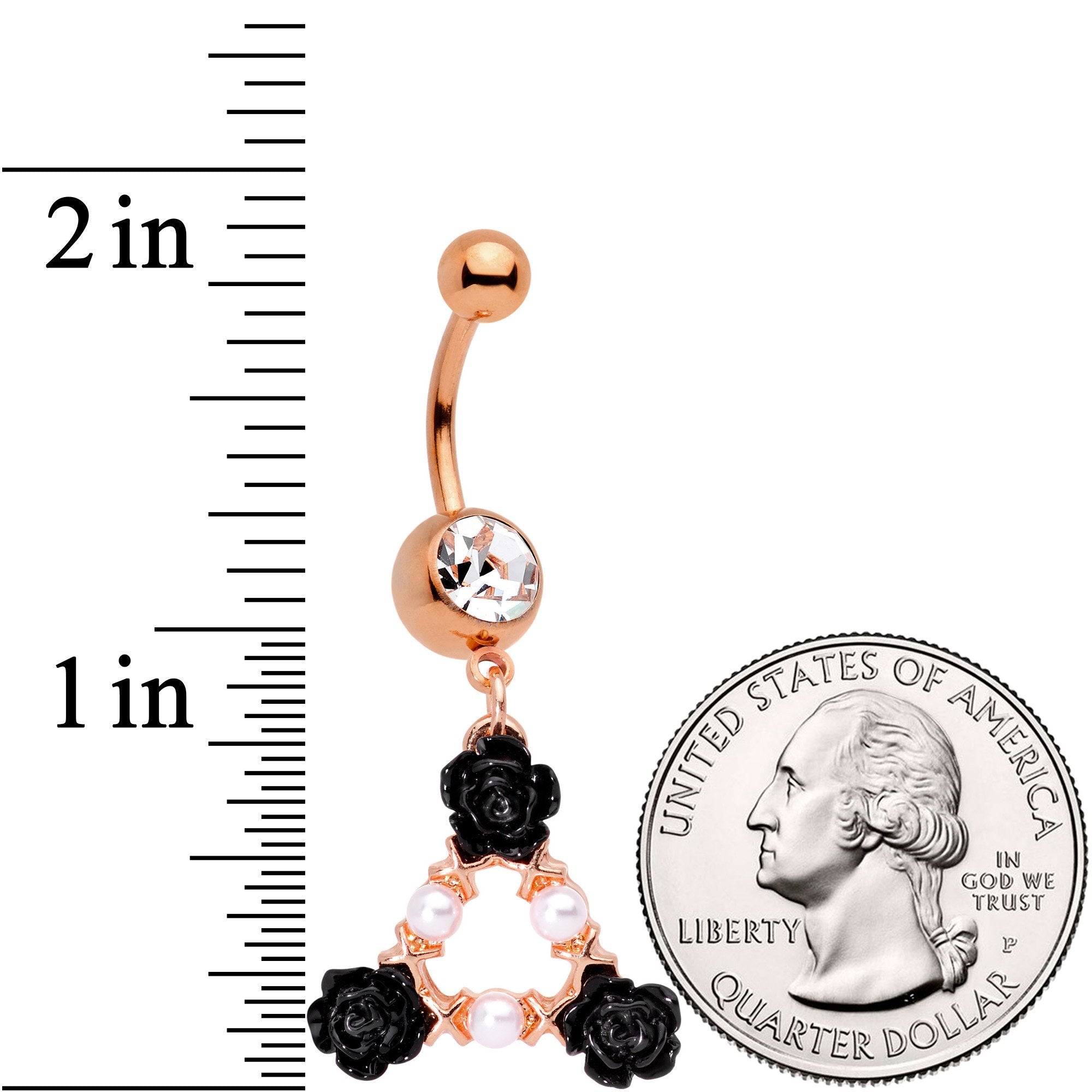 Clear Gem Rose Gold Tone Triple Flower Triangle Dangle Belly Ring