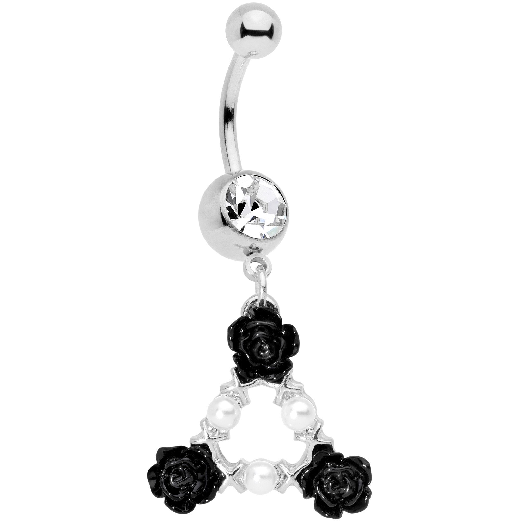 Clear Gem Triple Flower Triangle Dangle Belly Ring