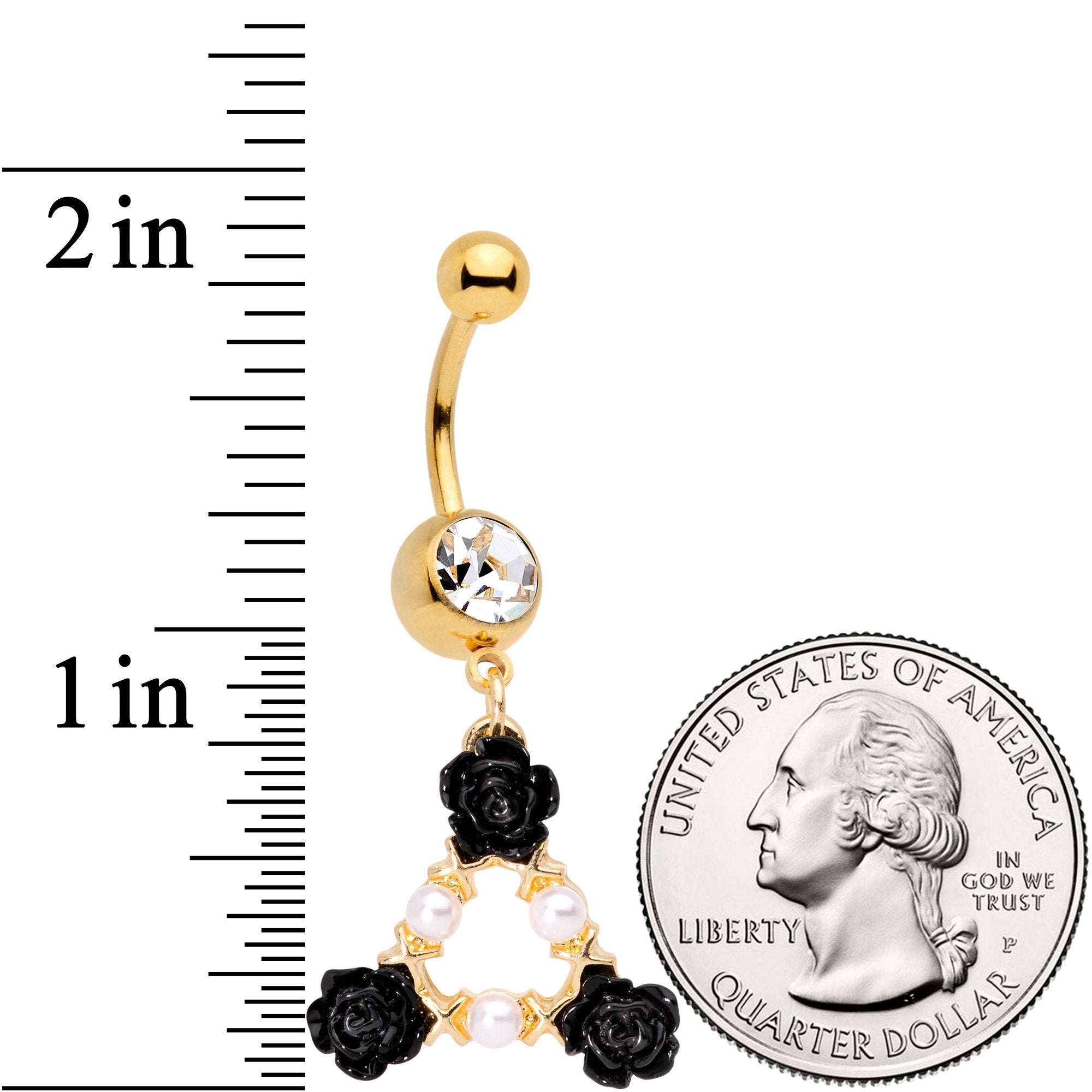 Gold Tone Black Triple Flower Triangle Dangle Belly Ring