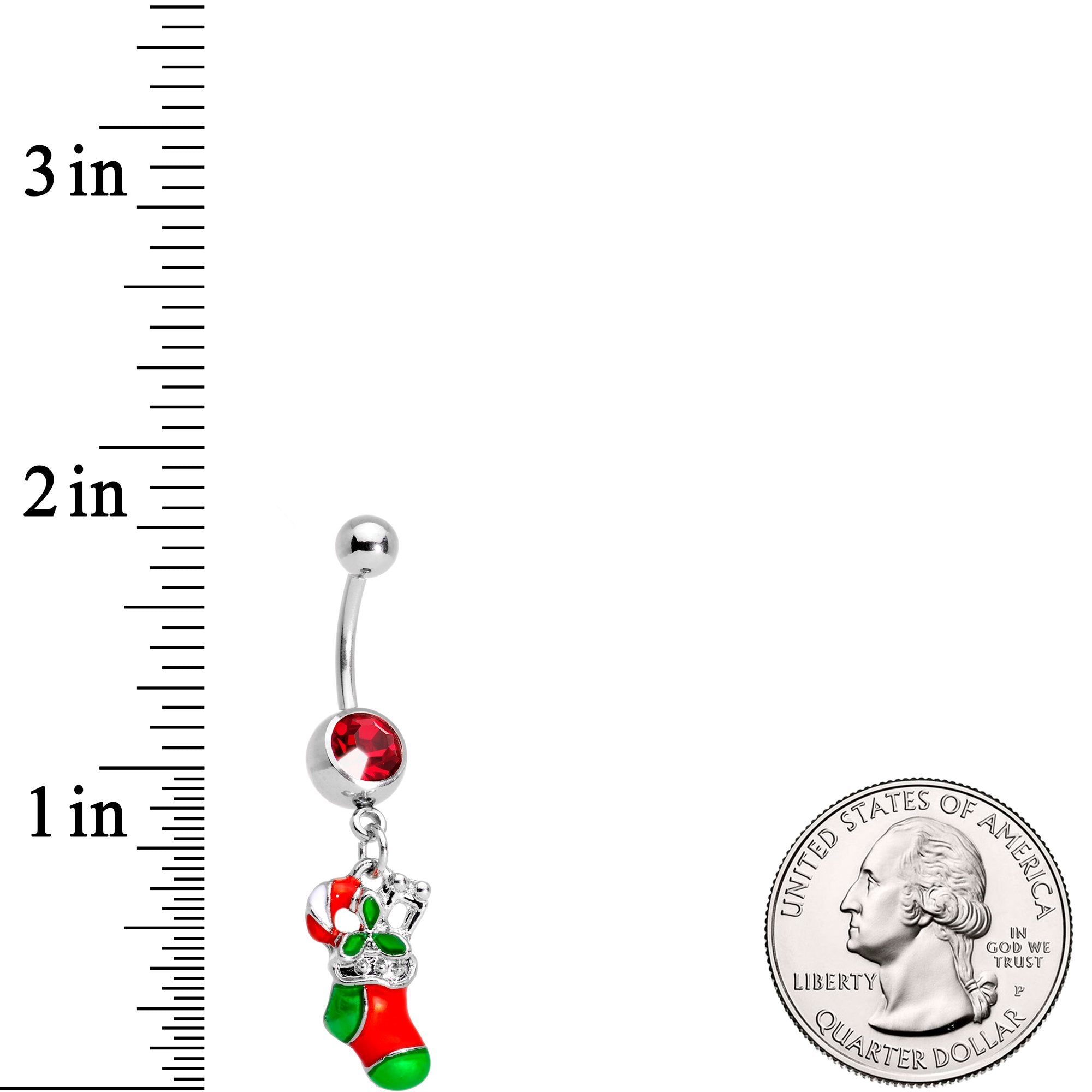 Red Gem Christmas Morning Holiday Stocking Dangle Belly Ring