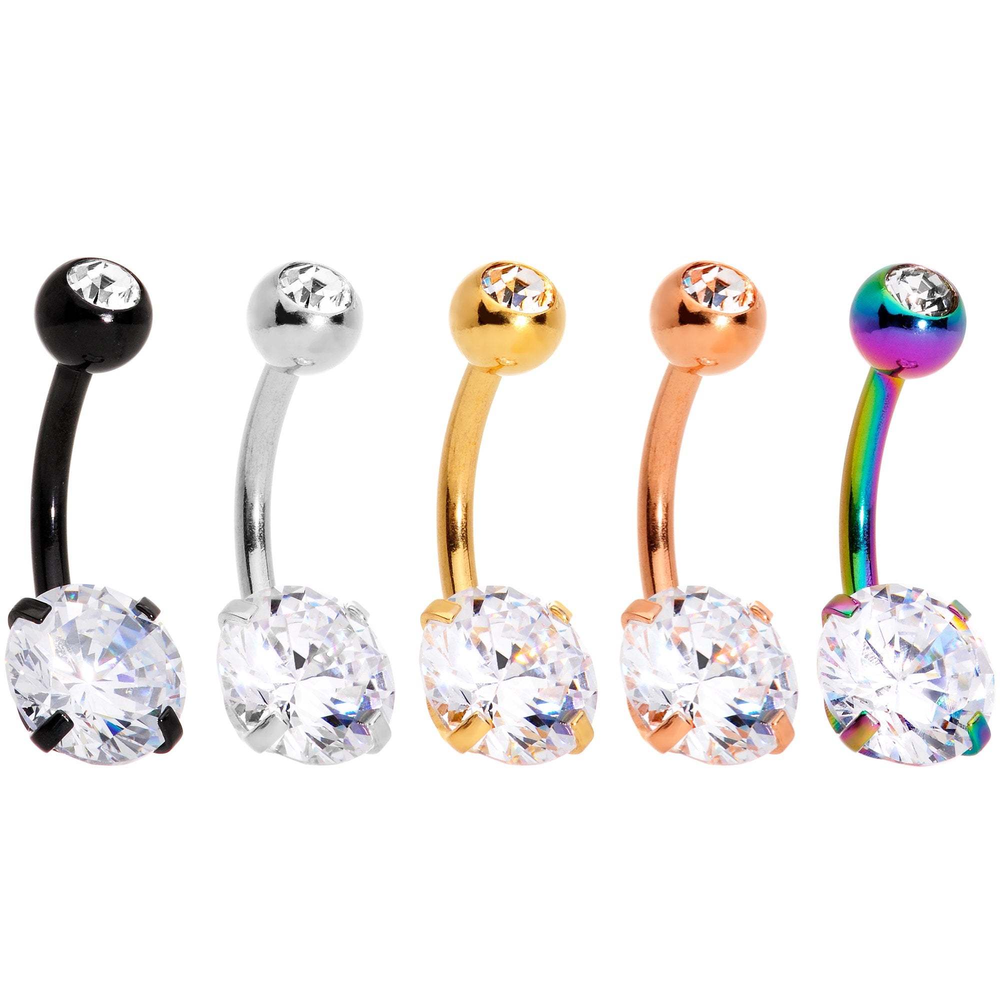 Clear Gem Variety Of Colors Belly Ring Set of 5