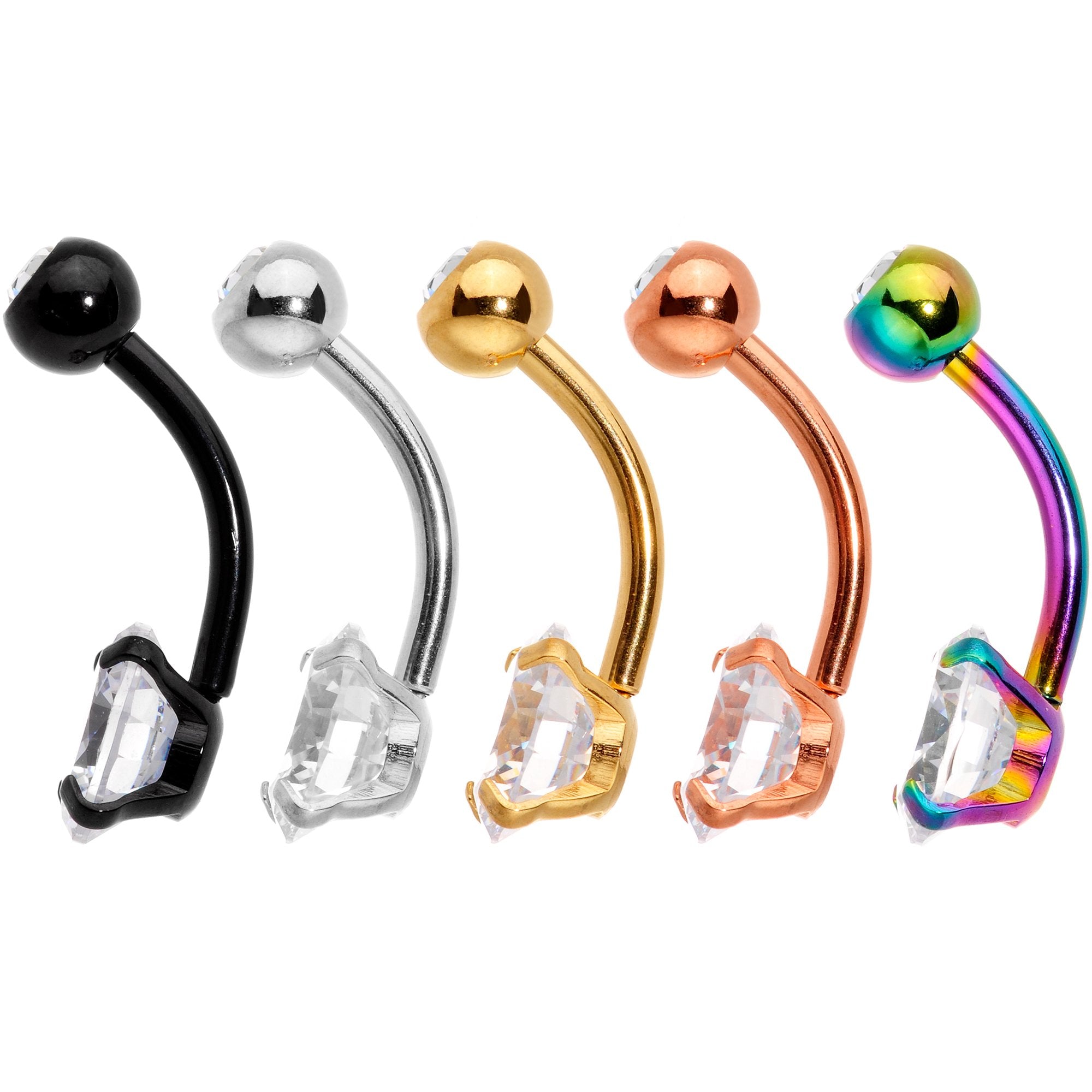 Clear Gem Variety Of Colors Belly Ring Set of 5