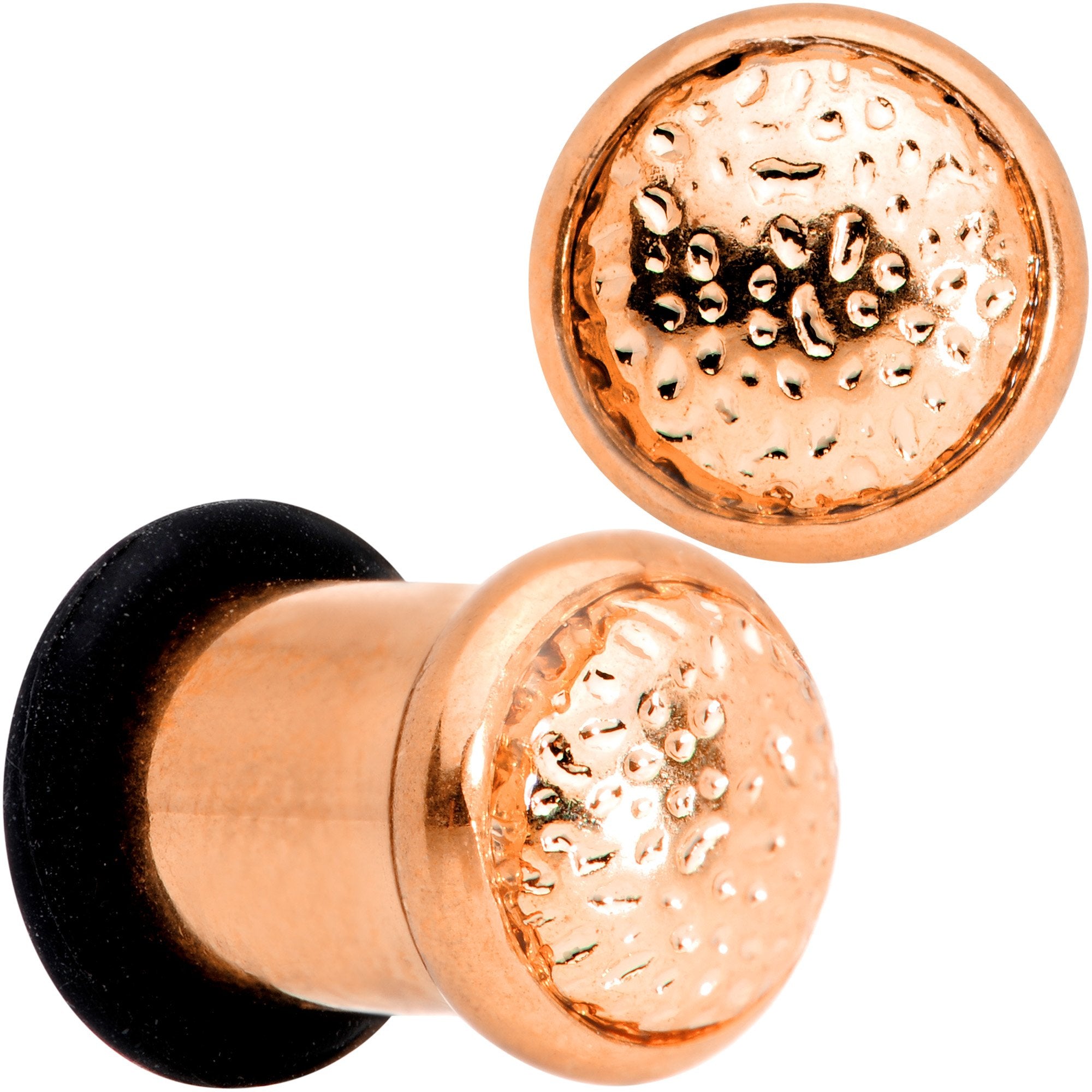 Rose Gold Tone Hammered Finish Single Flare Plug Set 6mm to 16mm Sizes