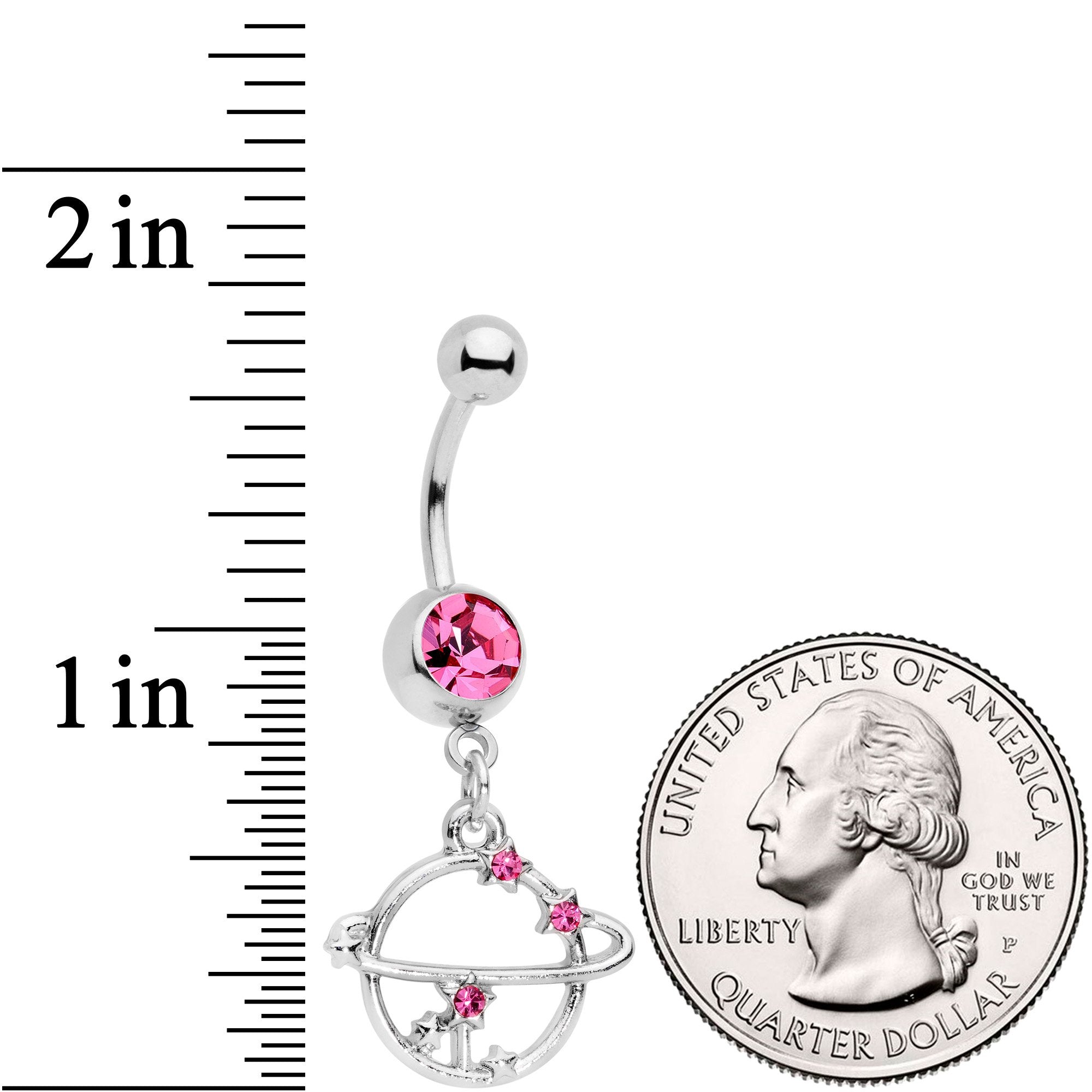 Pink Gem Saturn Among The Stars Dangle Belly Ring