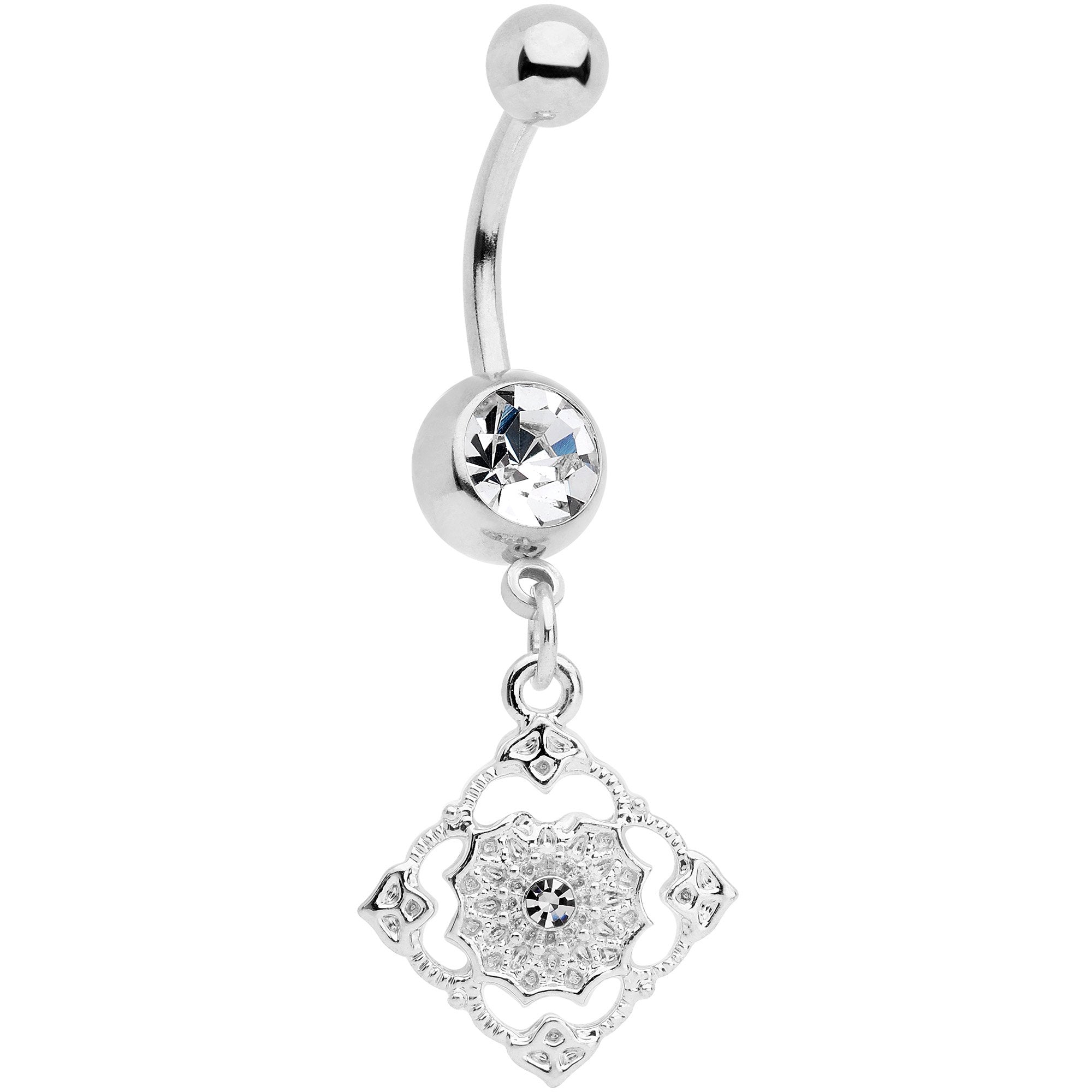 Clear Gem Art Deco Antique Style Elegance Dangle Belly Ring