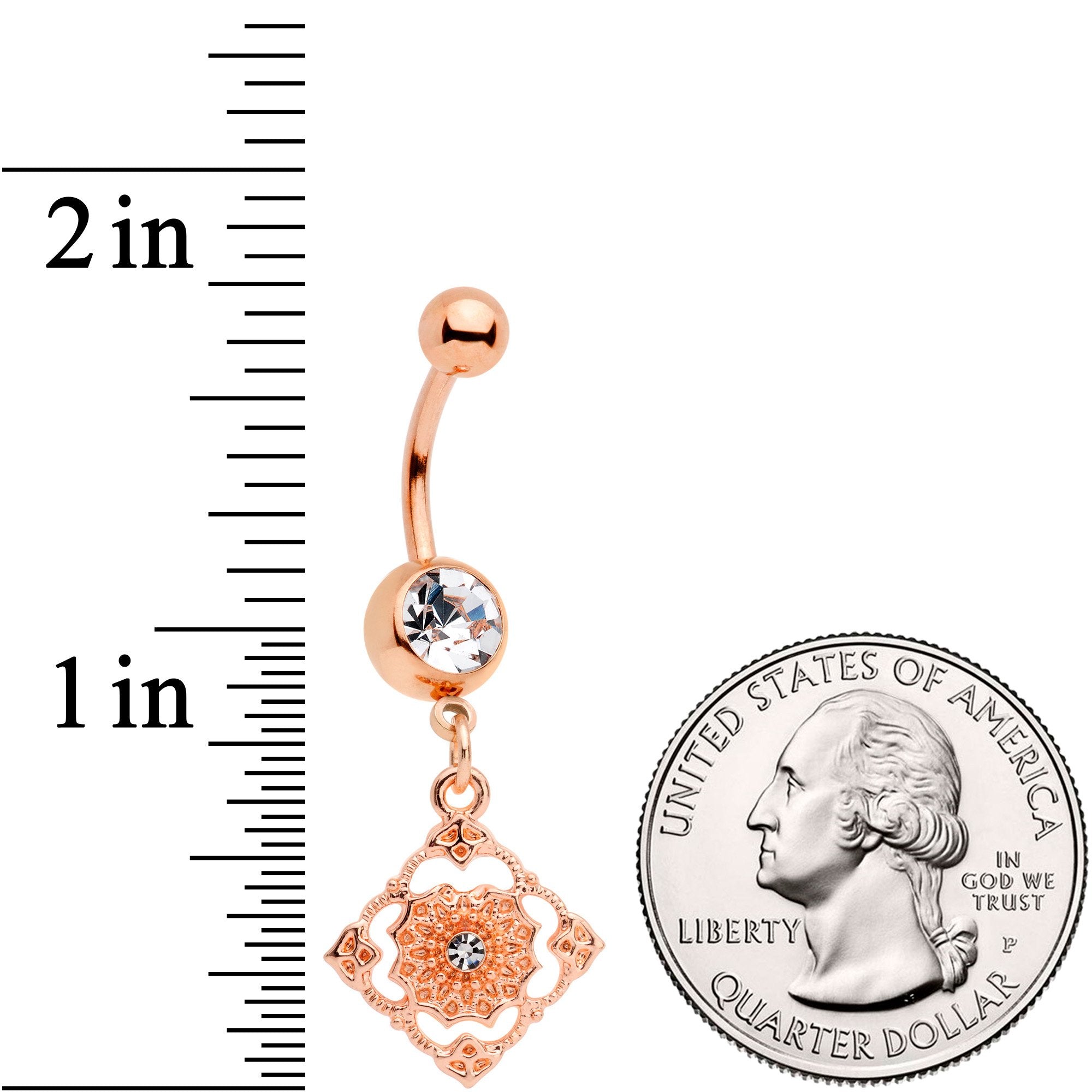 Clear Gem Rose Gold Tone Art Deco Elegance Dangle Belly Ring