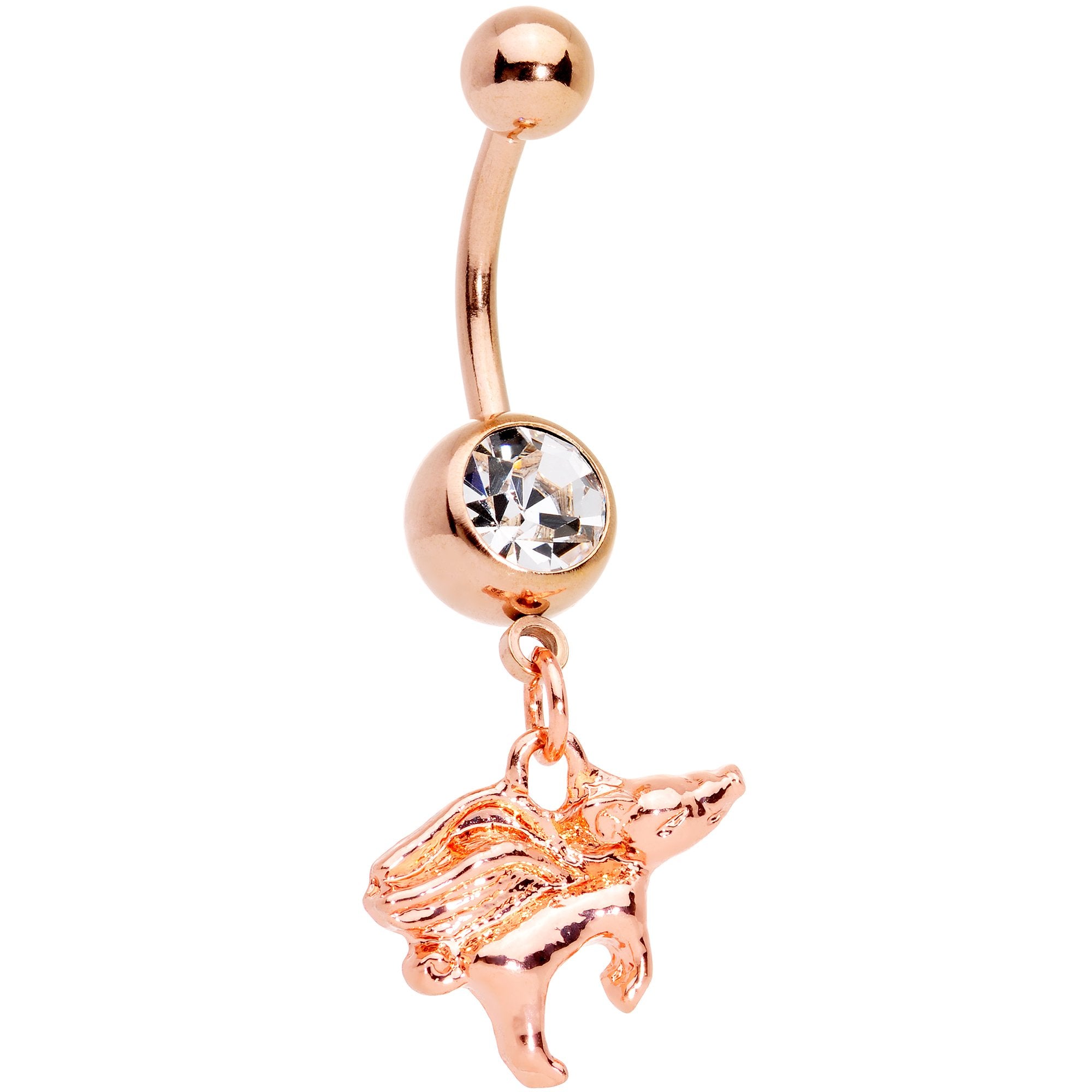 Clear Gem Rose Gold Tone When Pigs Fly Belly Ring Set of 4