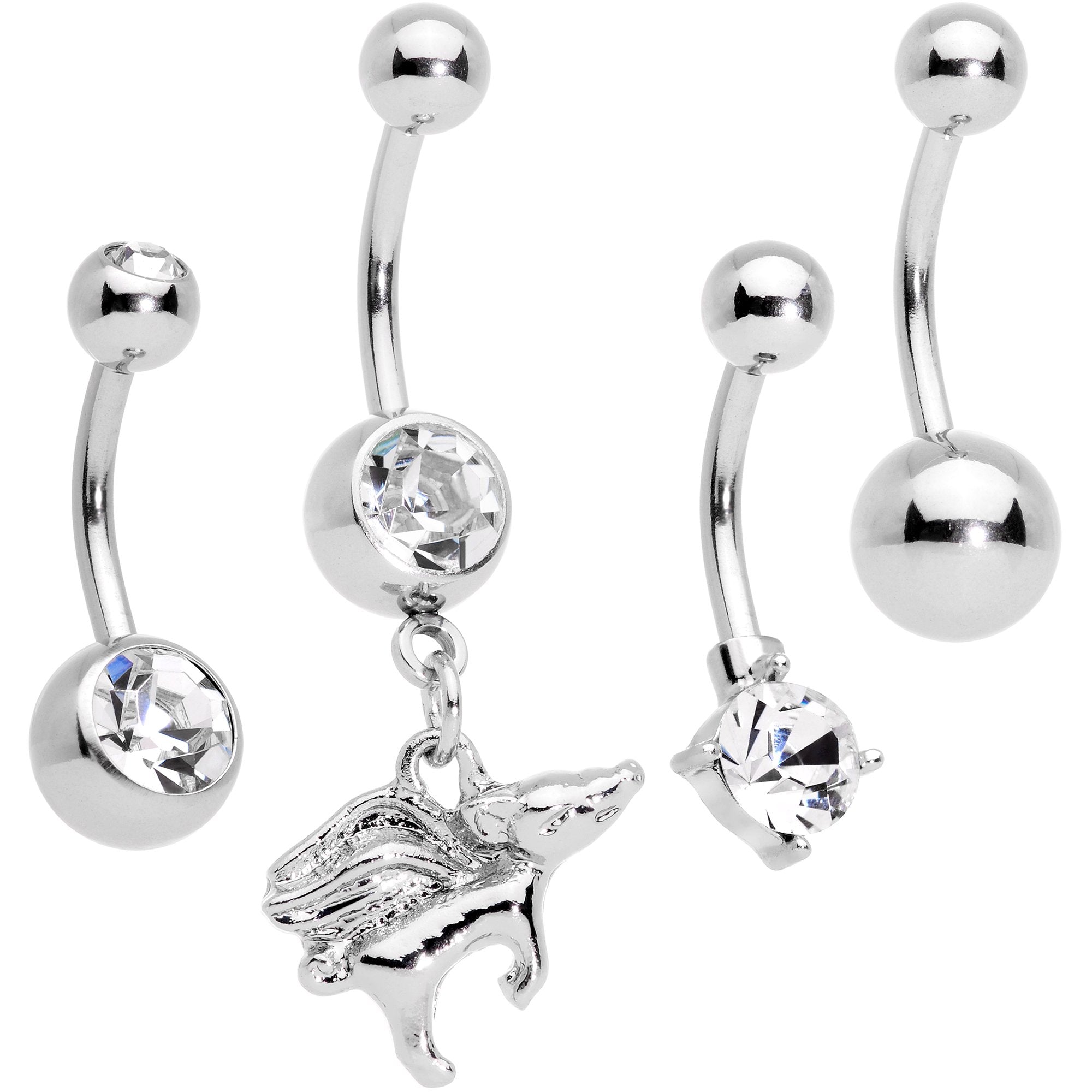 Clear Gem When Pigs Fly Belly Ring Set of 4