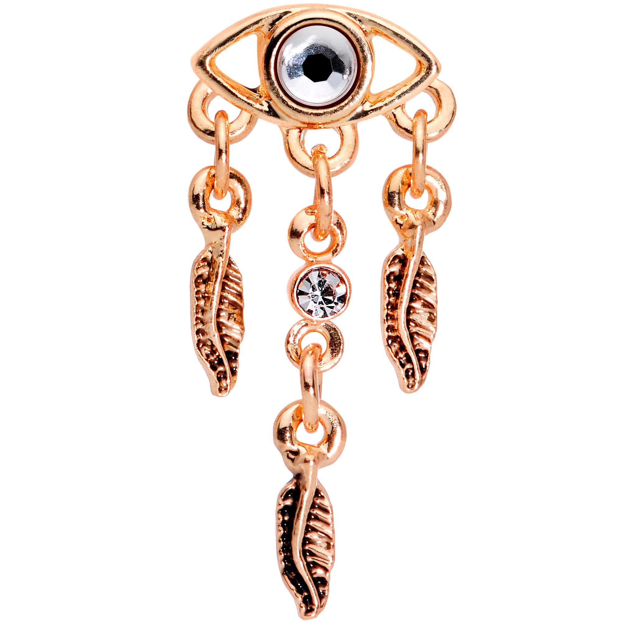 16 Gauge Clear Gem Rose Gold Tone Eye Feather Cartilage Tragus Earring