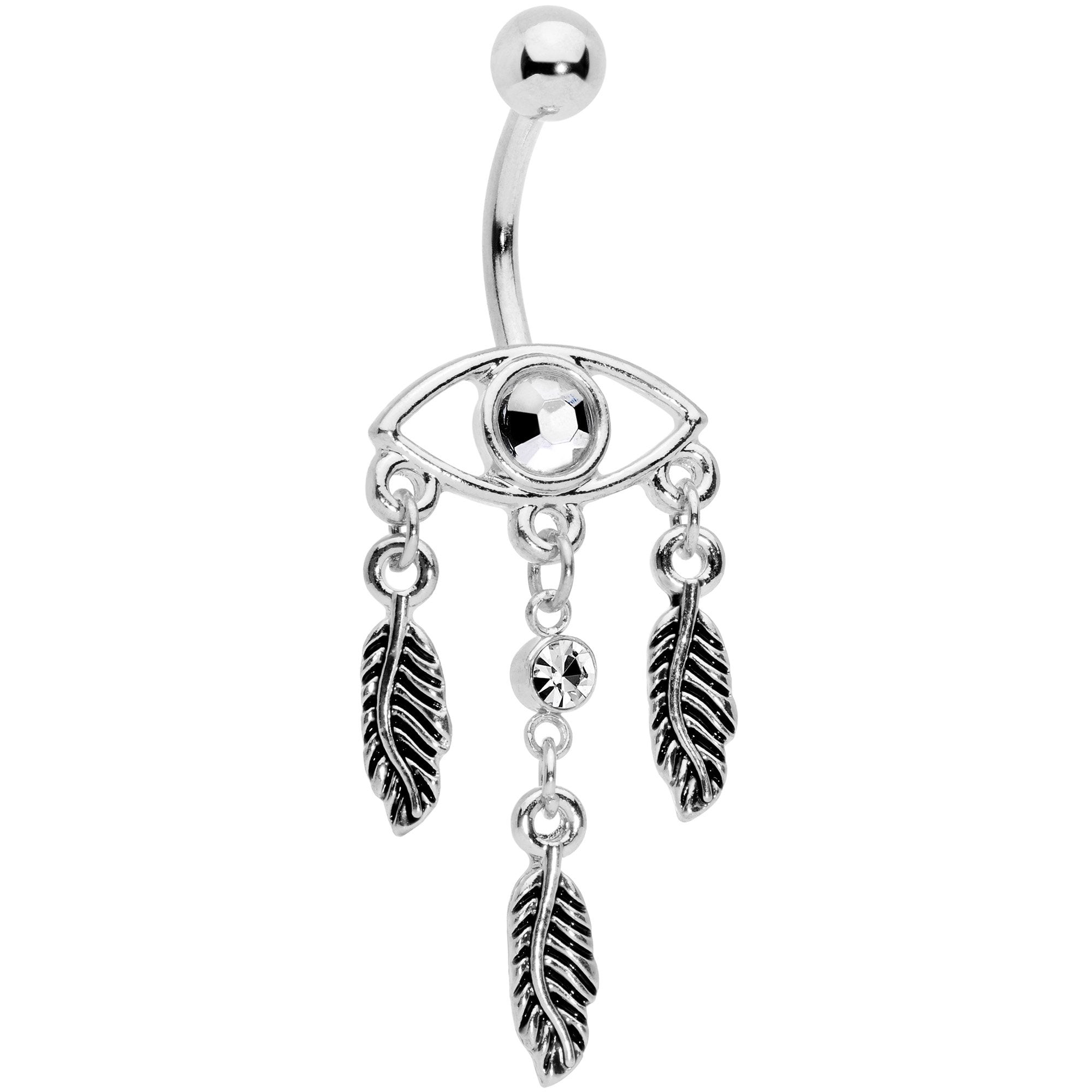 Clear Gem Vision of Feathers Dangle Belly Ring