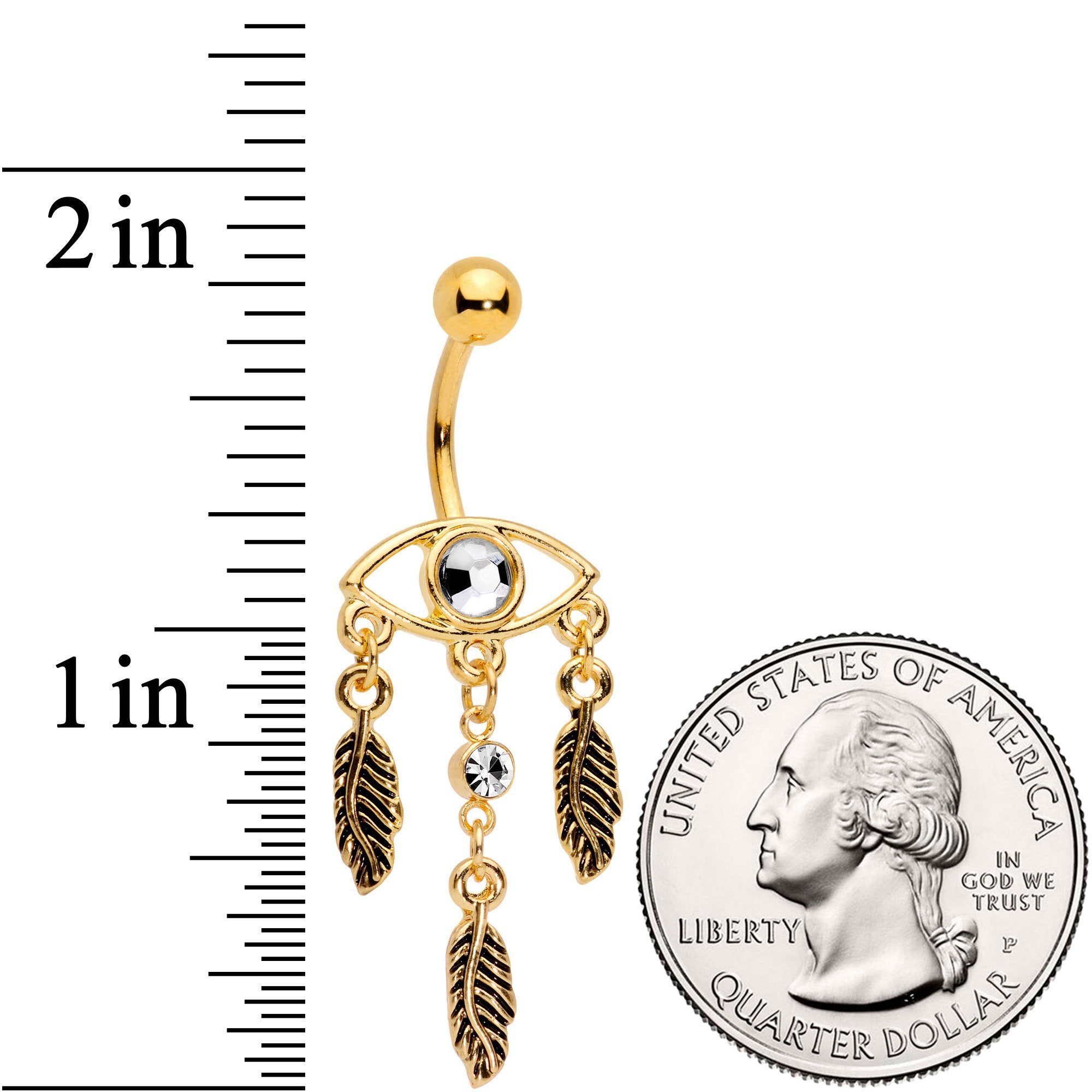 Clear Gem Gold Tone Vision of Feathers Dangle Belly Ring