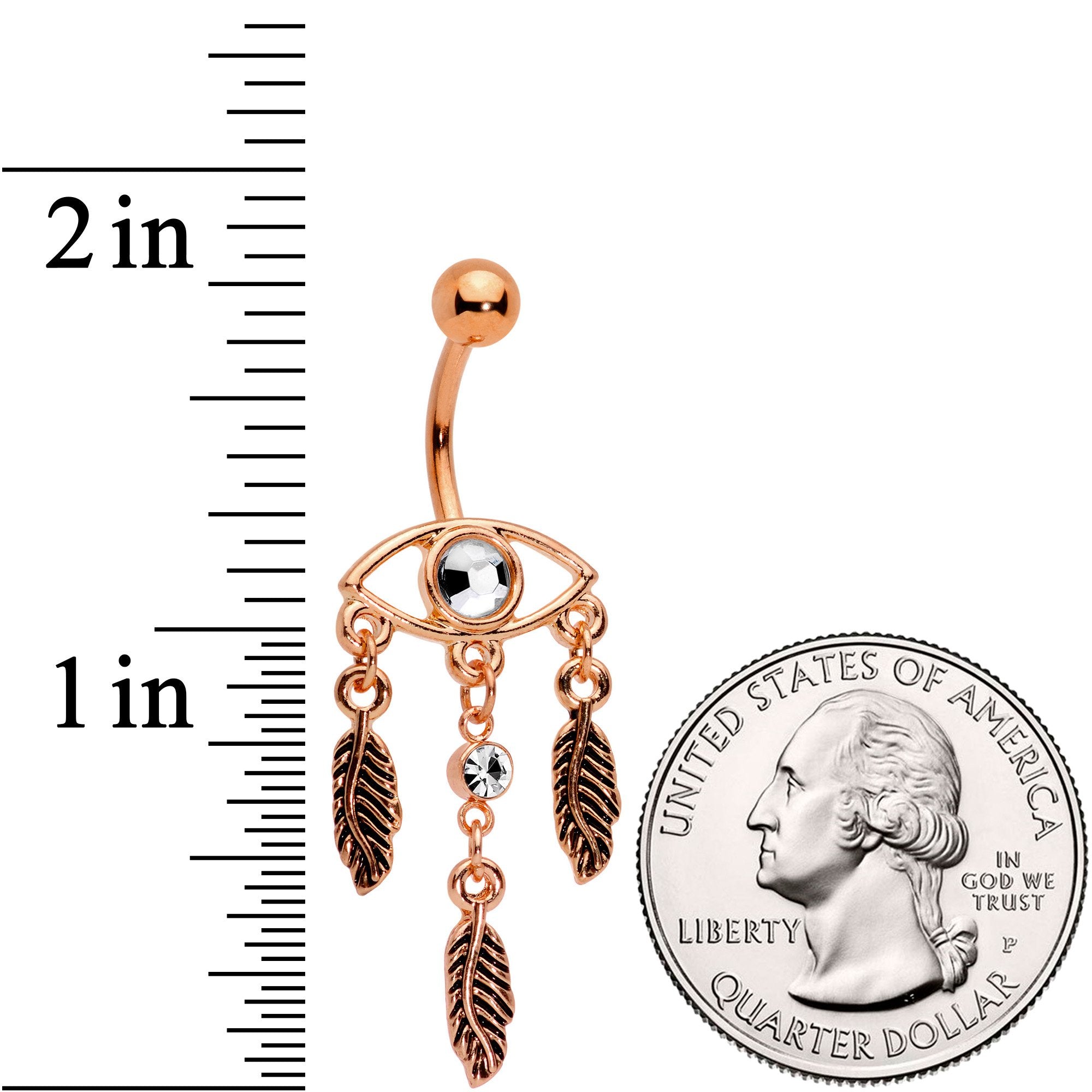 Clear Gem Rose Gold Tone A Vision Of Feathers Dangle Belly Ring