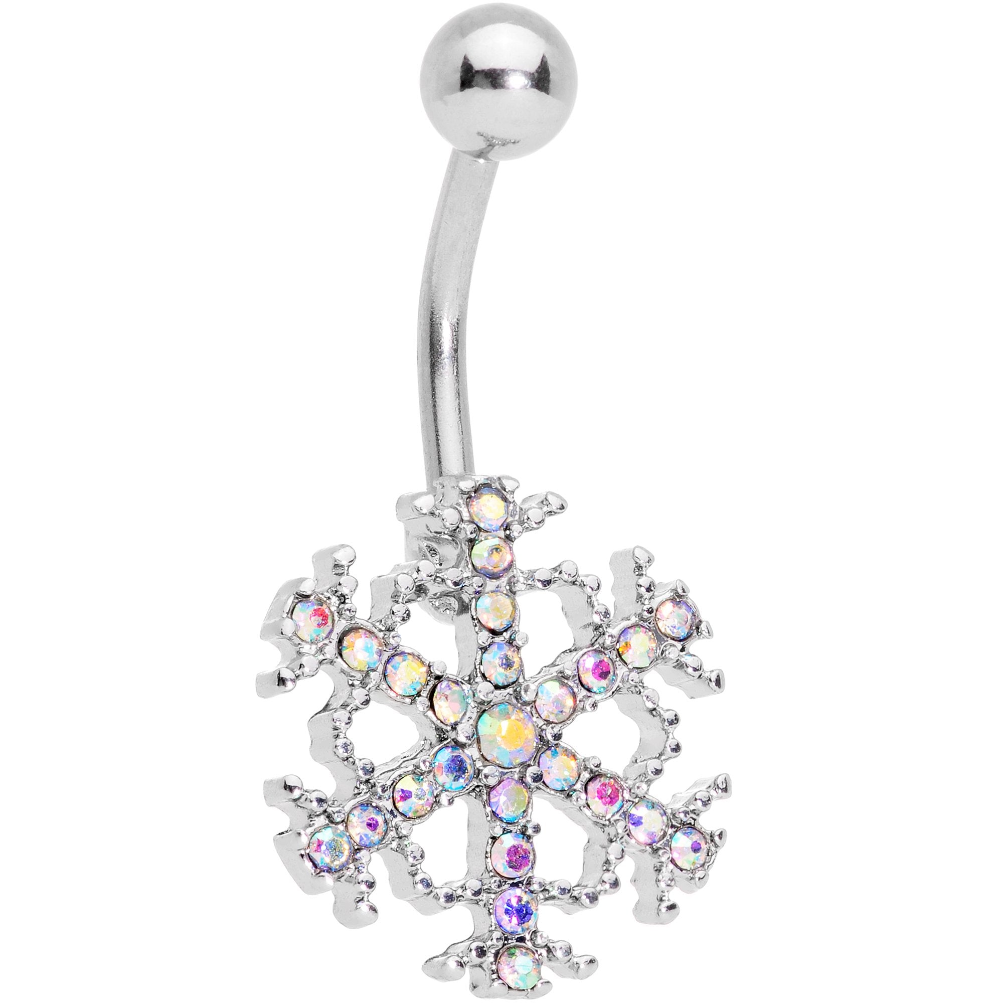 Clear Gem Holiday Season Winter Snowflake Belly Ring Set of 4