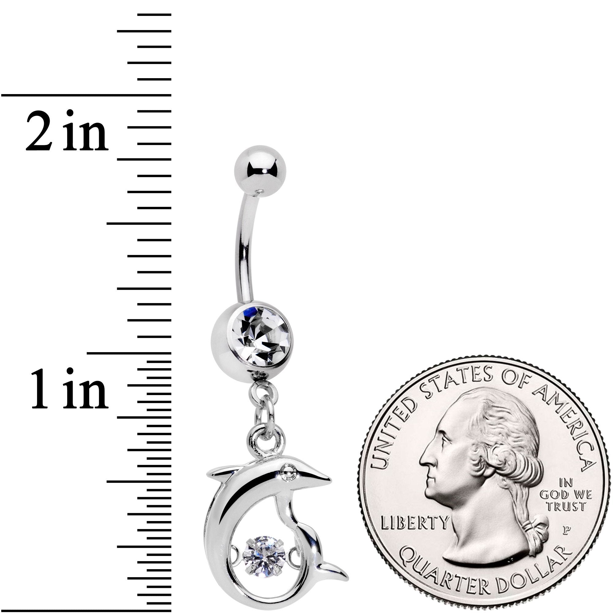 Clear CZ Gem Abstract Dancing Dolphin Dangle Belly Ring