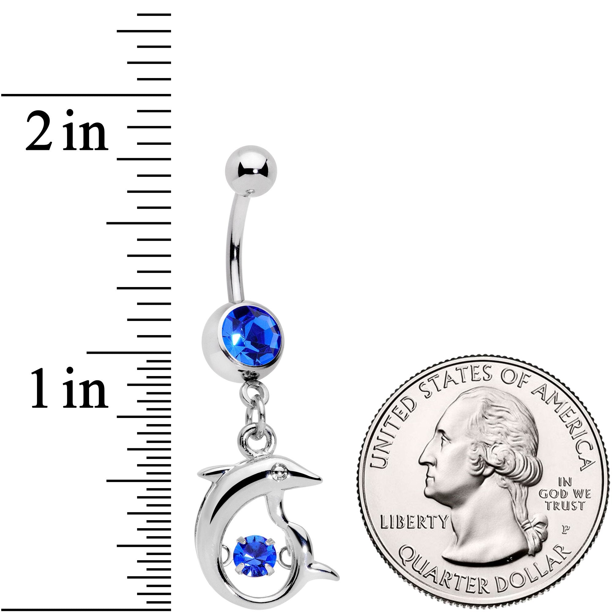 Blue CZ Gem Abstract Dancing Dolphin Dangle Belly Ring