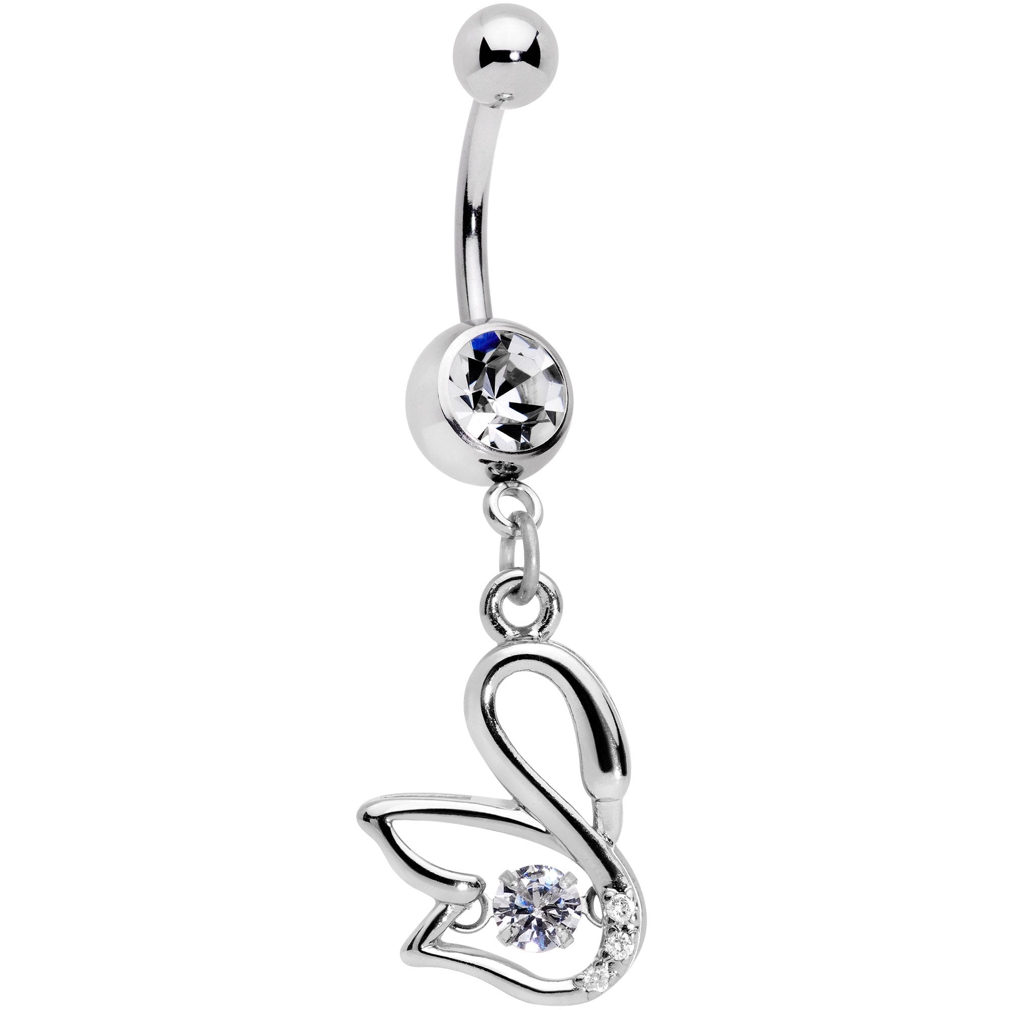 Clear CZ Gem Floating Modernist Swan Dangle Belly Ring