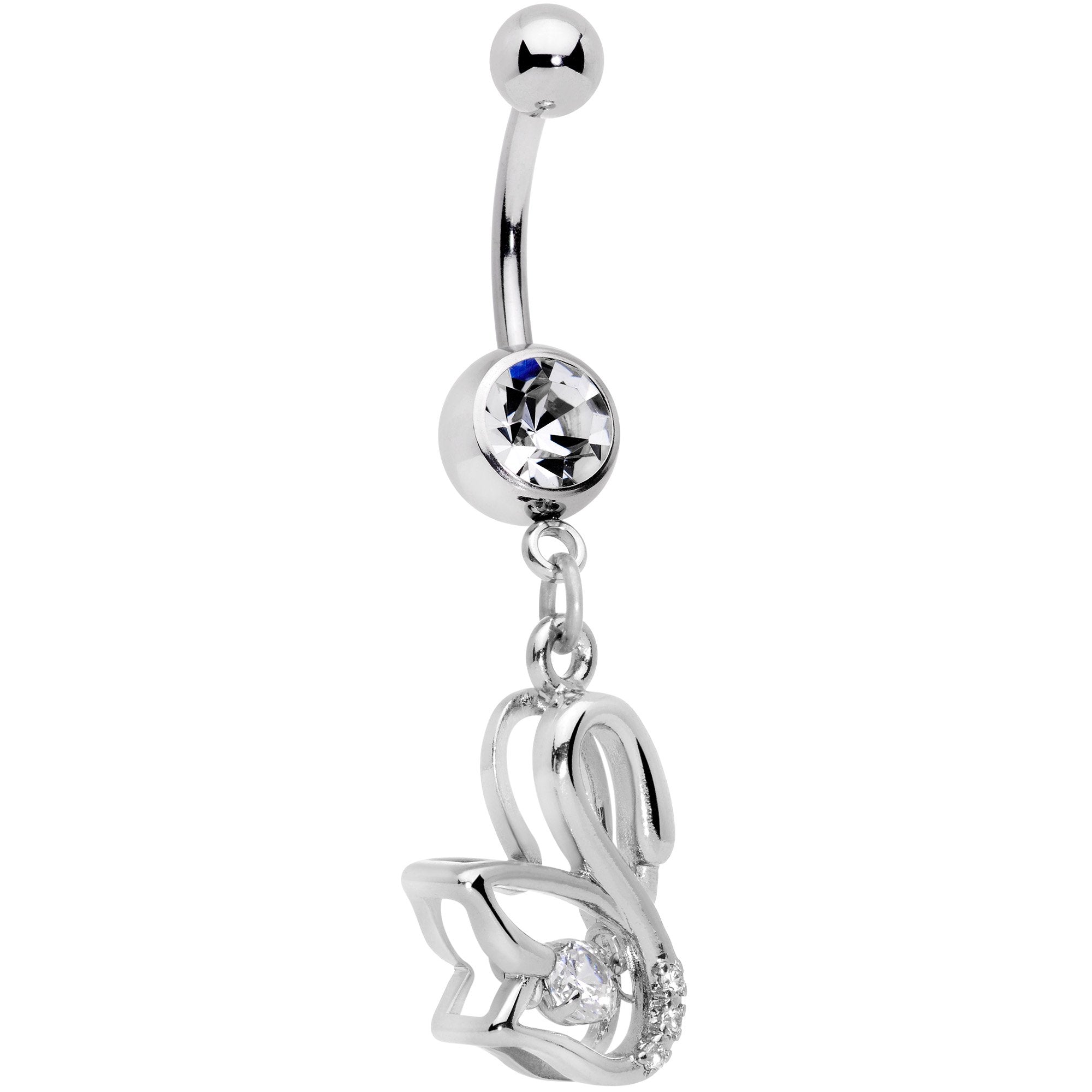 Clear CZ Gem Floating Modernist Swan Dangle Belly Ring