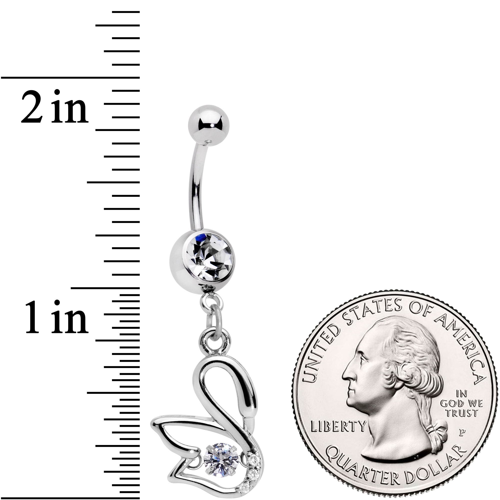 Clear CZ Gem Floating Modernist Swan Dangle Belly Ring