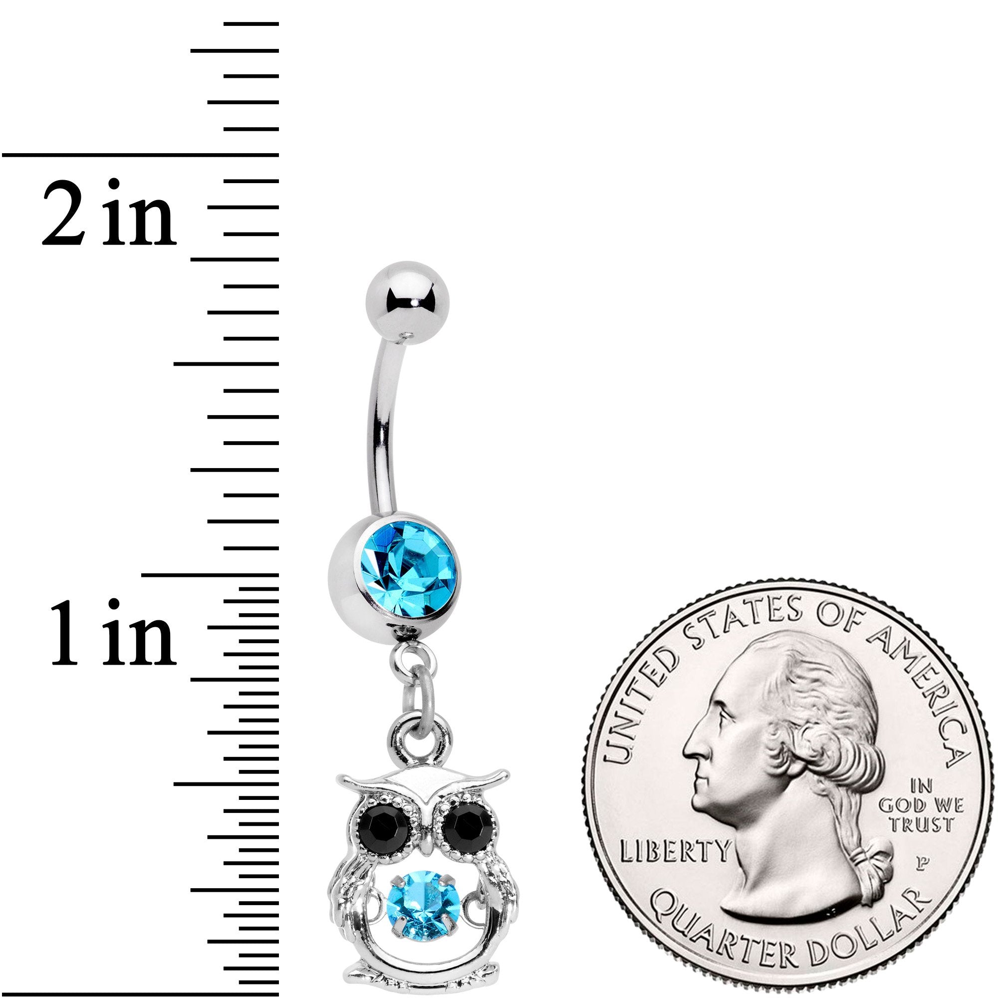 Black Aqua CZ Gem It's A Hoot Owl Dangle Belly Ring