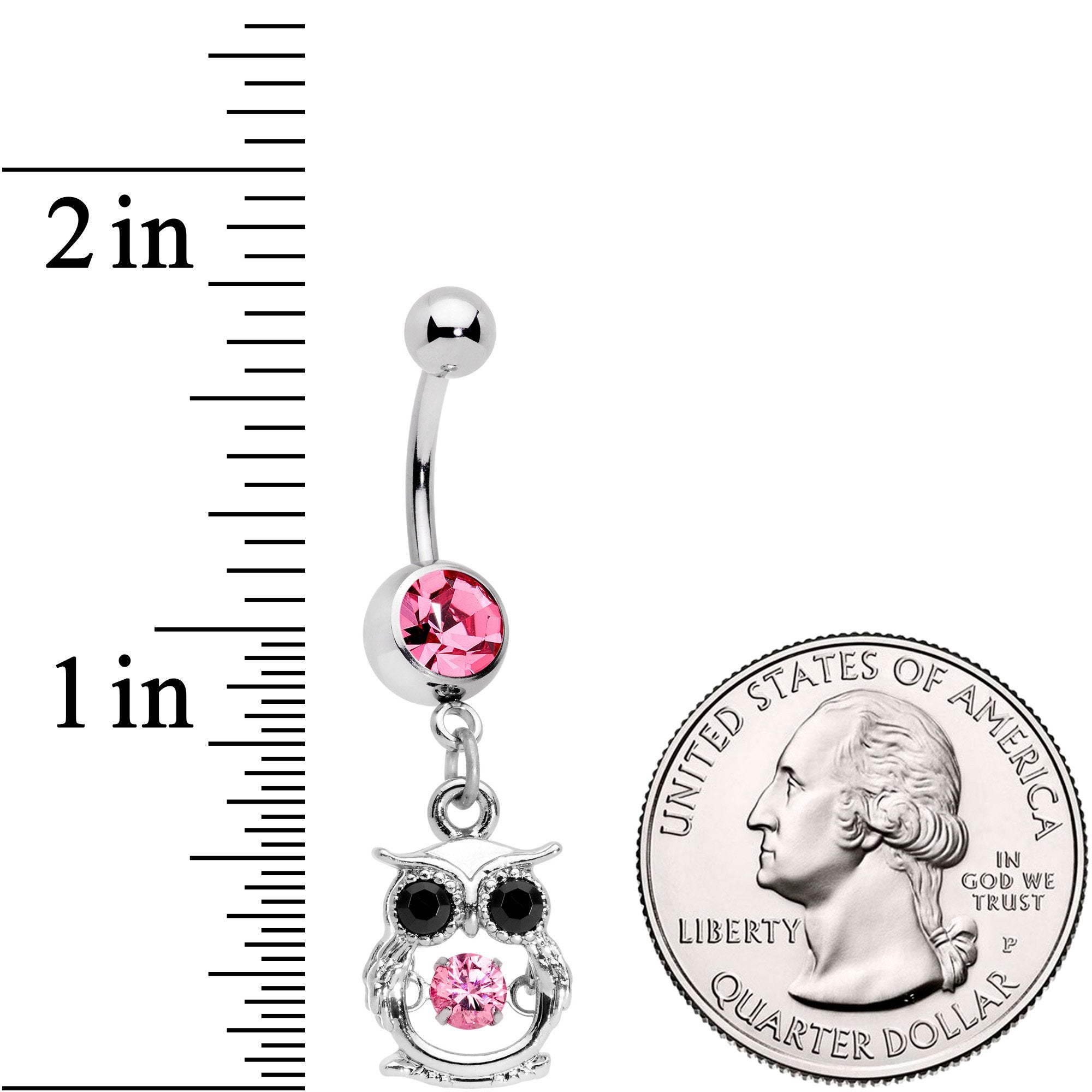 Black Pink CZ Gem It's A Hoot Owl Dangle Belly Ring