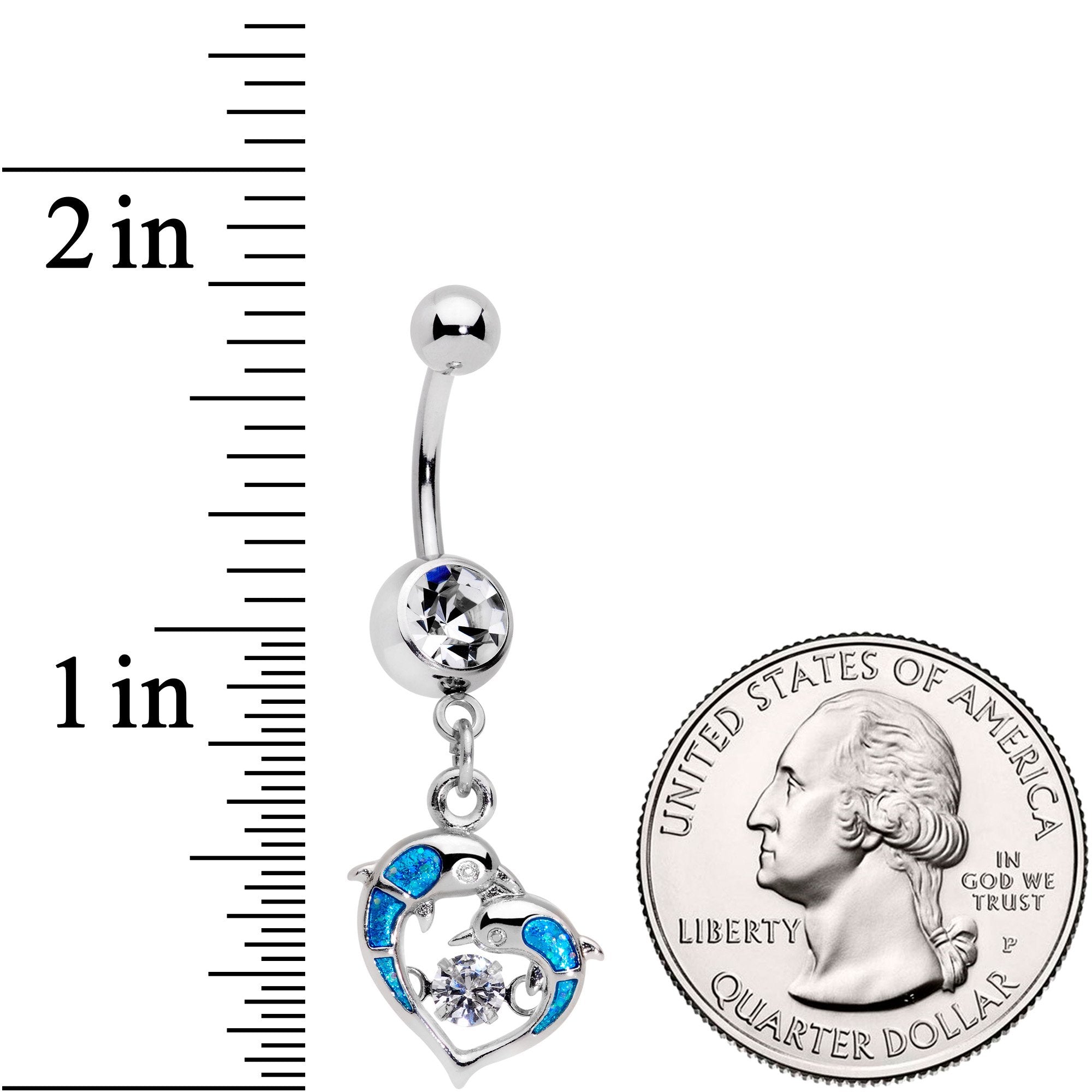 Clear CZ Gem Abstract Glitter Dancing Dolphin Dangle Belly Ring