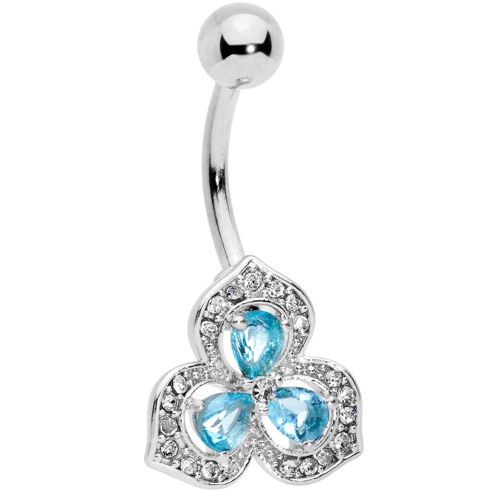 Blue Clear Gems Art Deco Luxe Glamour Leaves Dangle Belly Ring