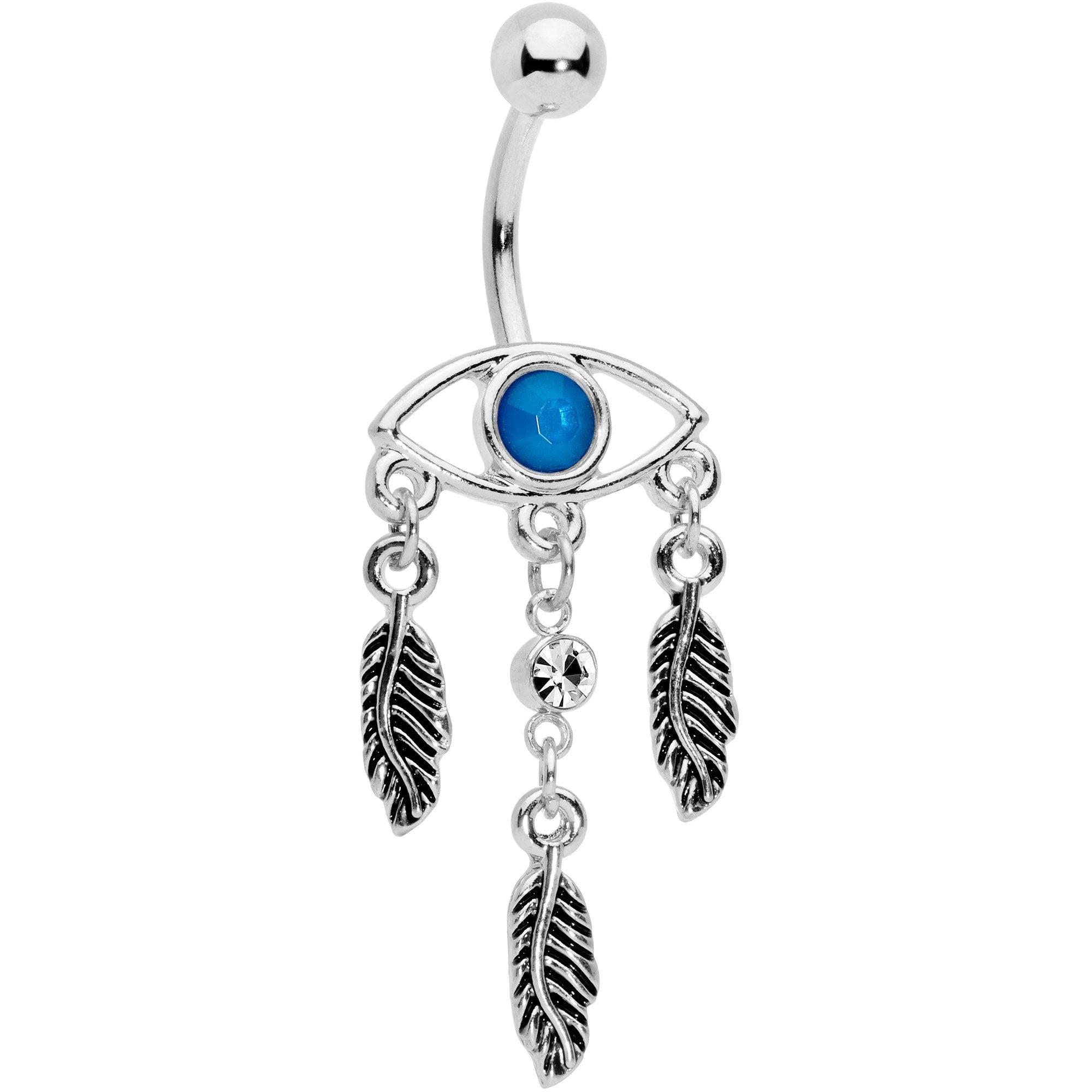 Blue Clear Gem Vision of Feathers Dangle Belly Ring