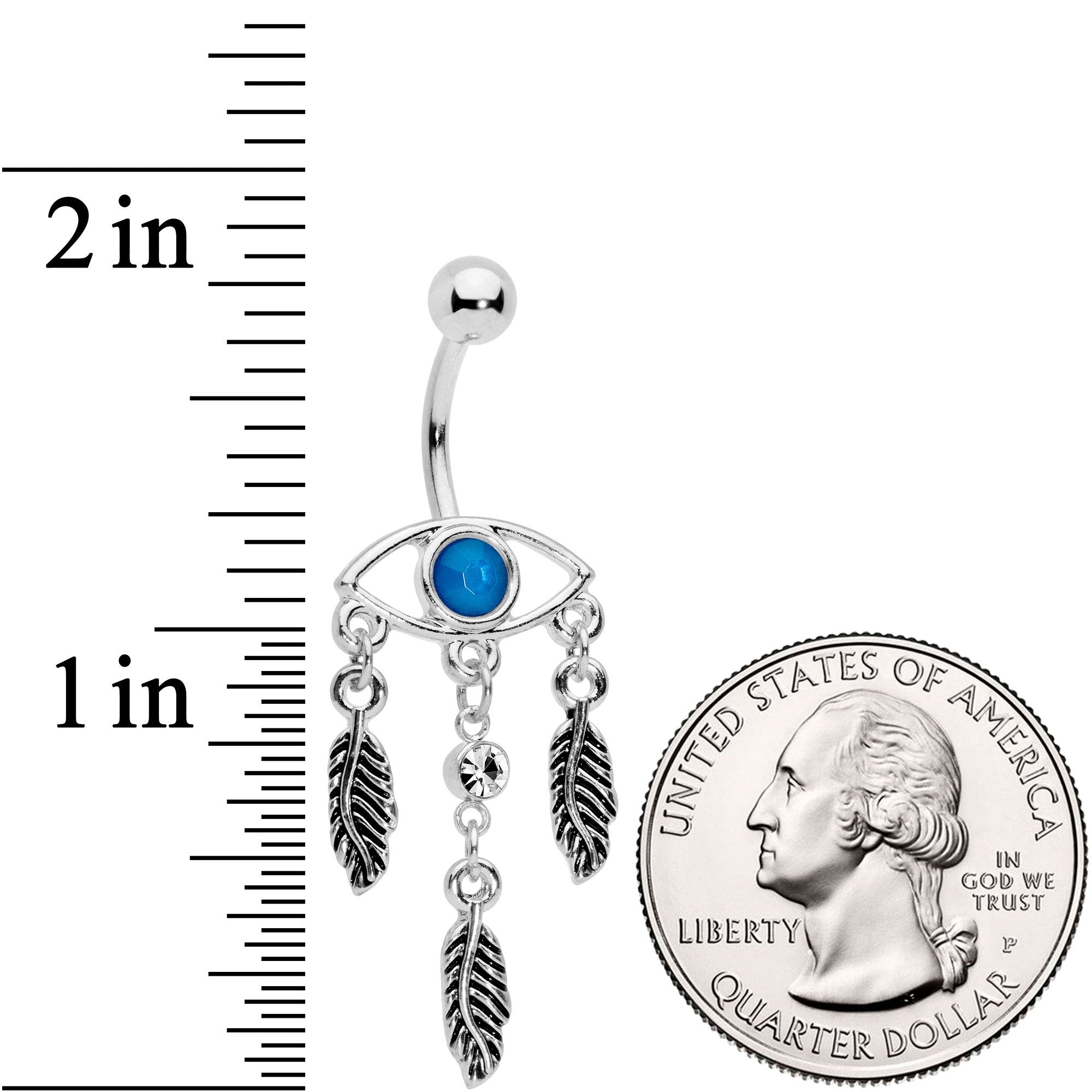 Blue Clear Gem Vision of Feathers Dangle Belly Ring