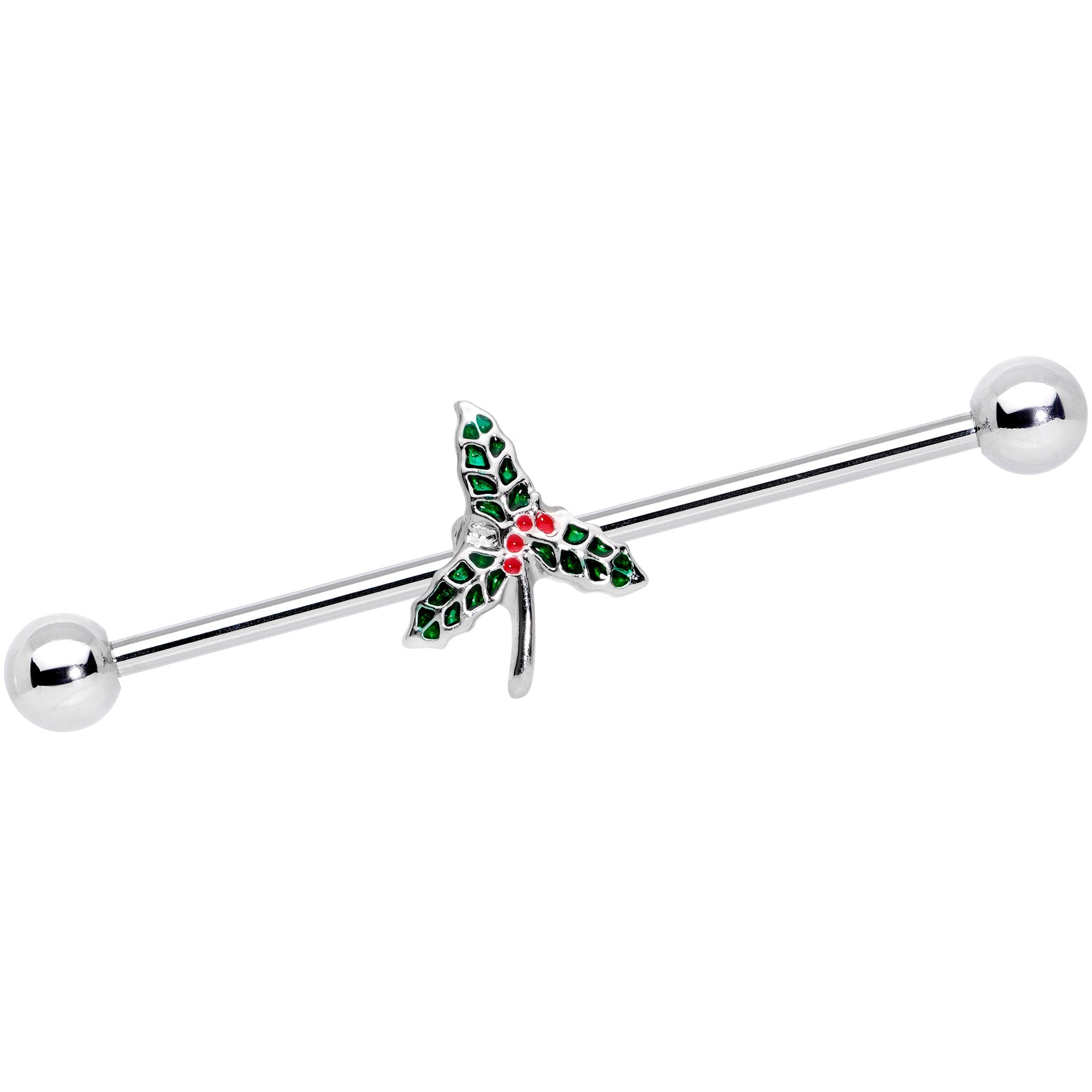 14 Gauge Christmas Mistletoe Industrial Barbell 38mm