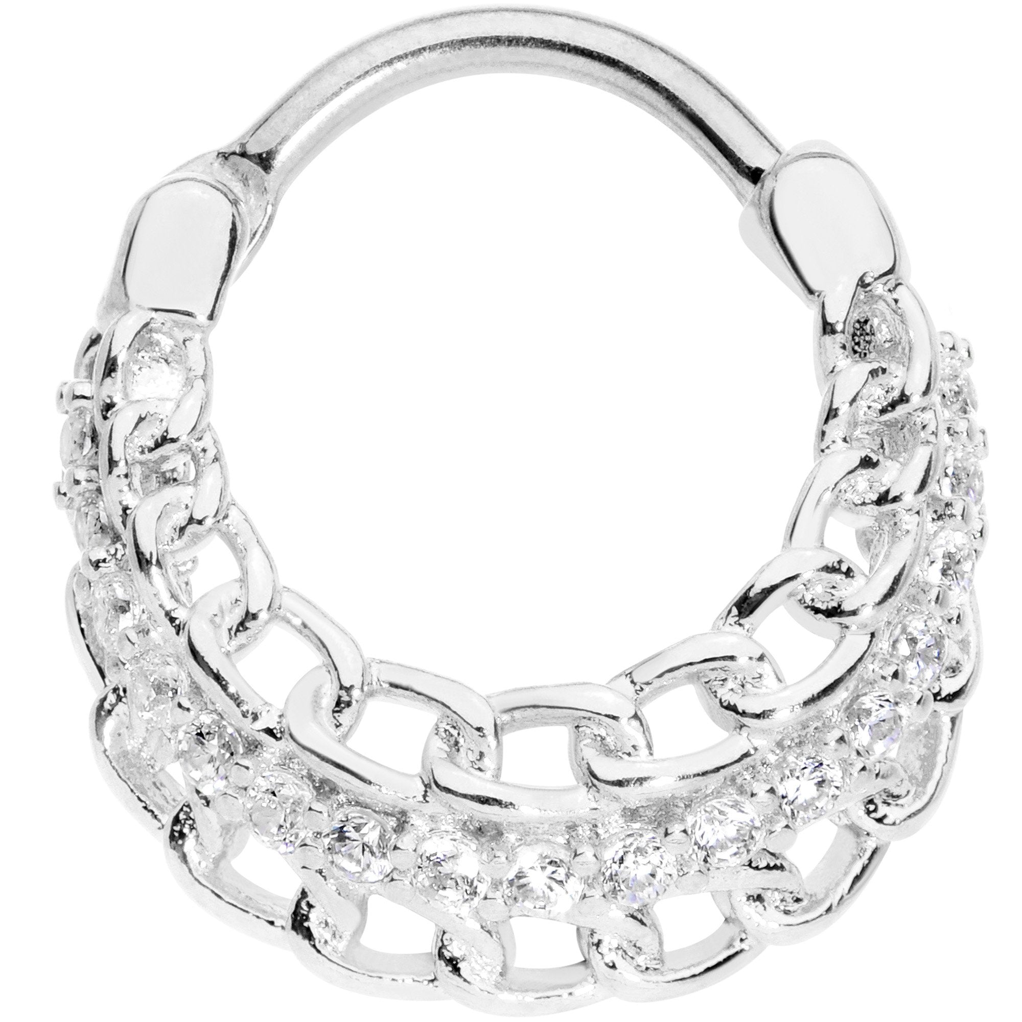 16 Gauge 3/8 Clear CZ Gem Chain Hinged Septum Ring