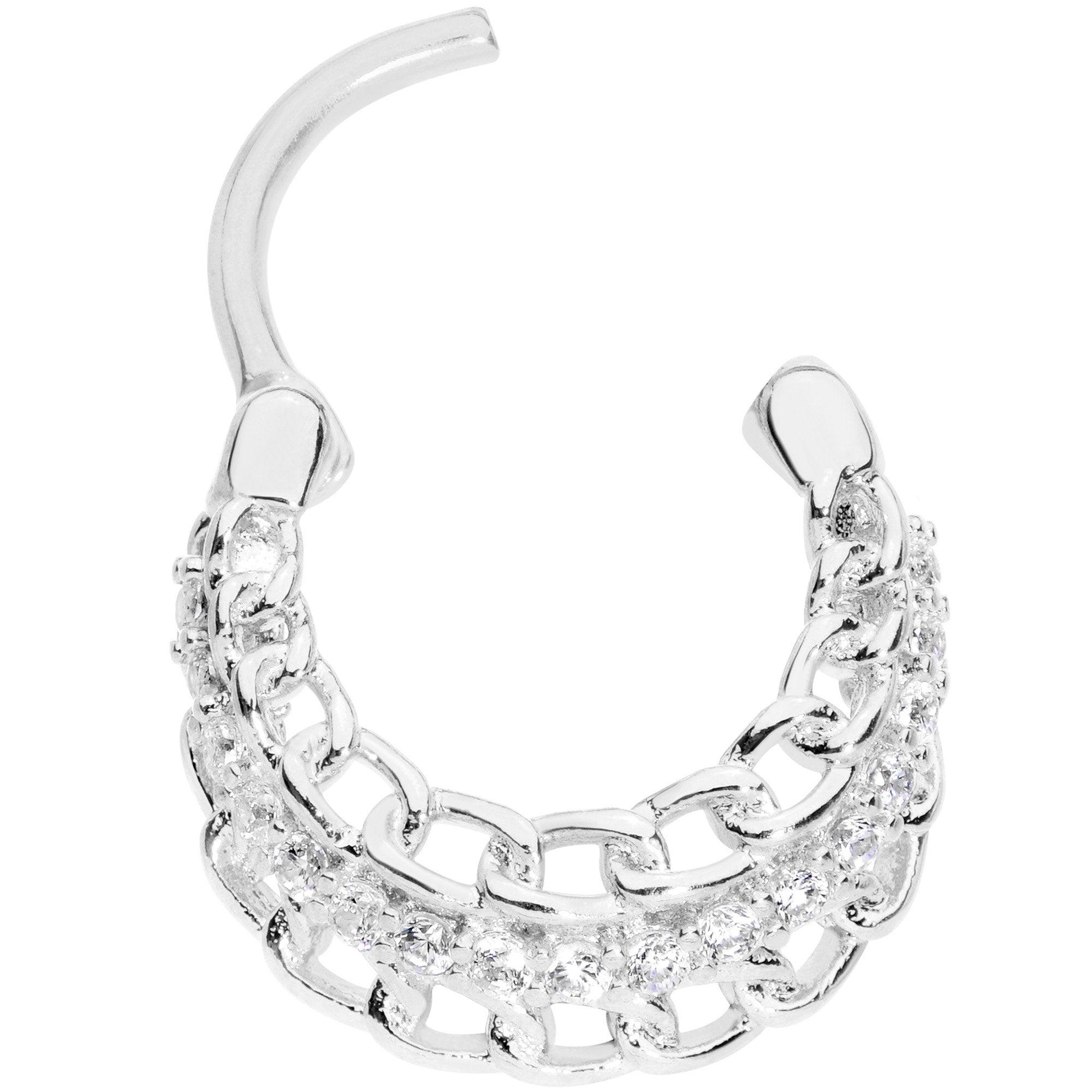 16 Gauge 3/8 Clear CZ Gem Chain Hinged Septum Ring