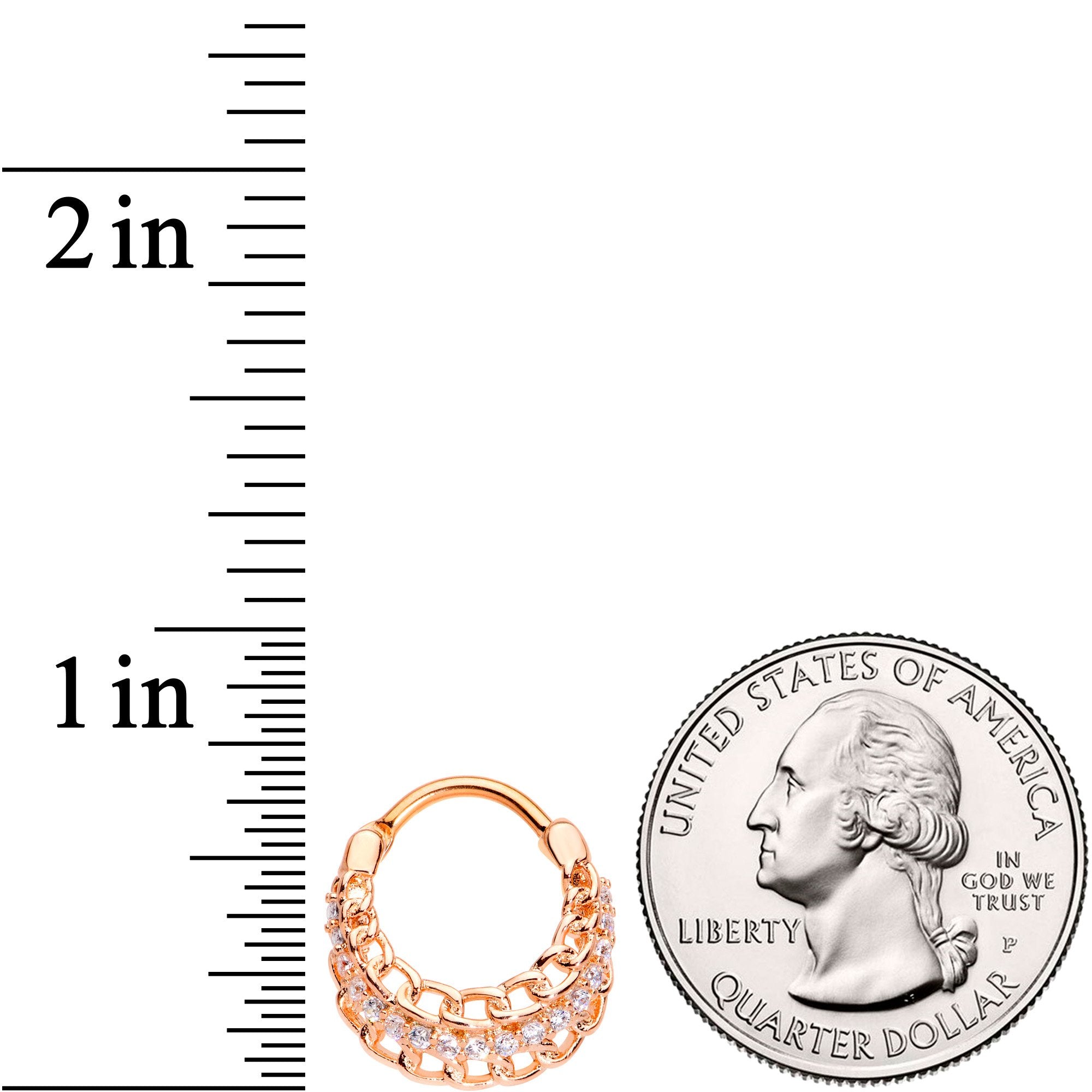 16 Gauge 3/8 Clear CZ Gem Rose Gold Tone Chain Hinged Septum Ring