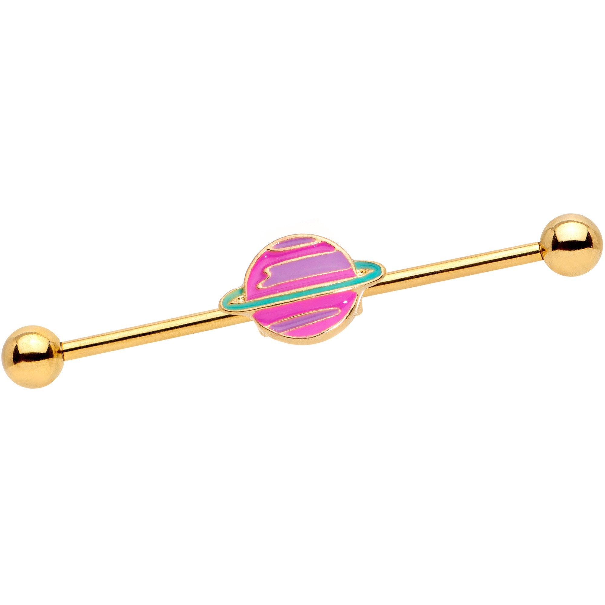 14 Gauge Pink Planet Saturn Industrial Barbell 38mm