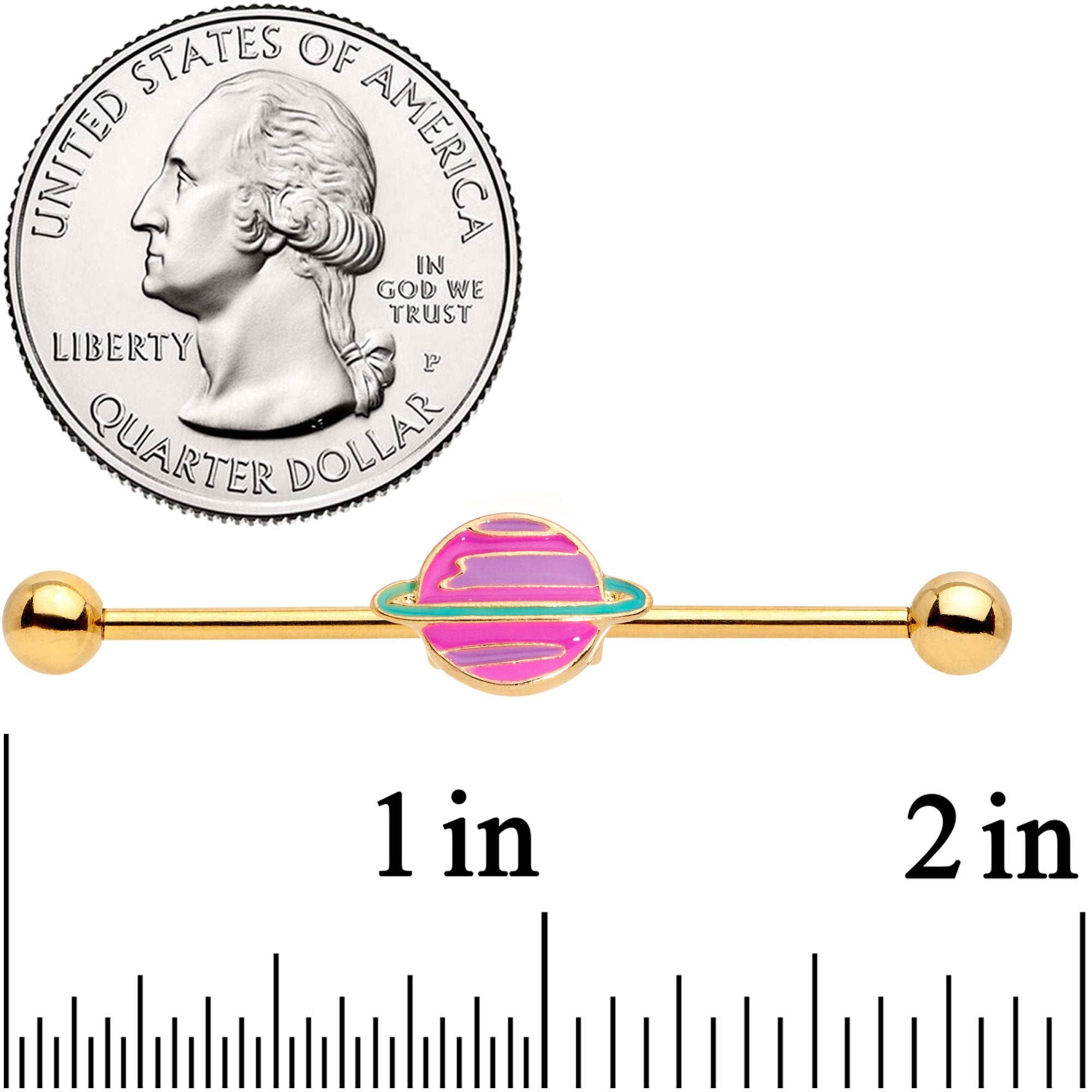 14 Gauge Pink Planet Saturn Industrial Barbell 38mm