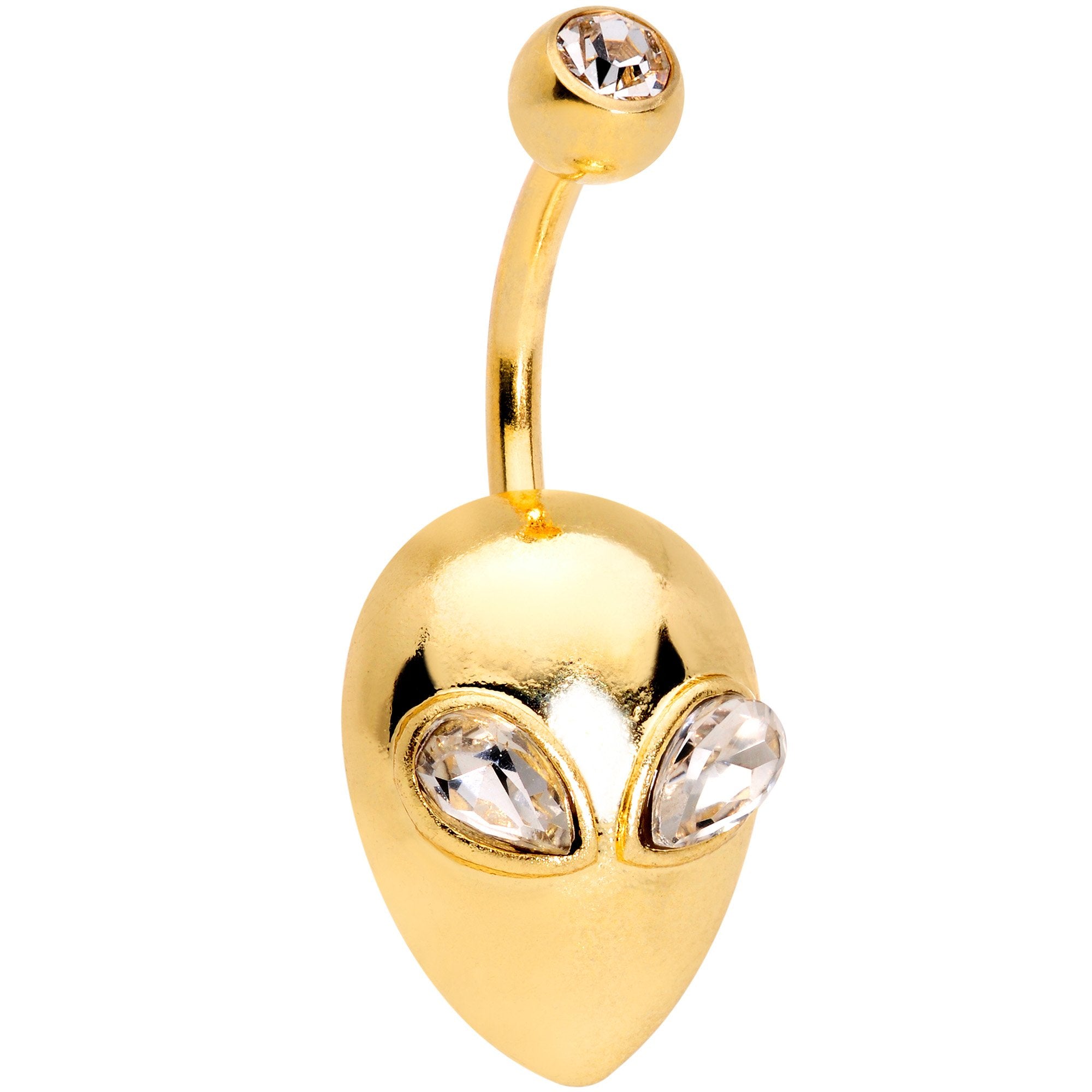 Clear Gem Gold Tone Alien Invader Belly Ring