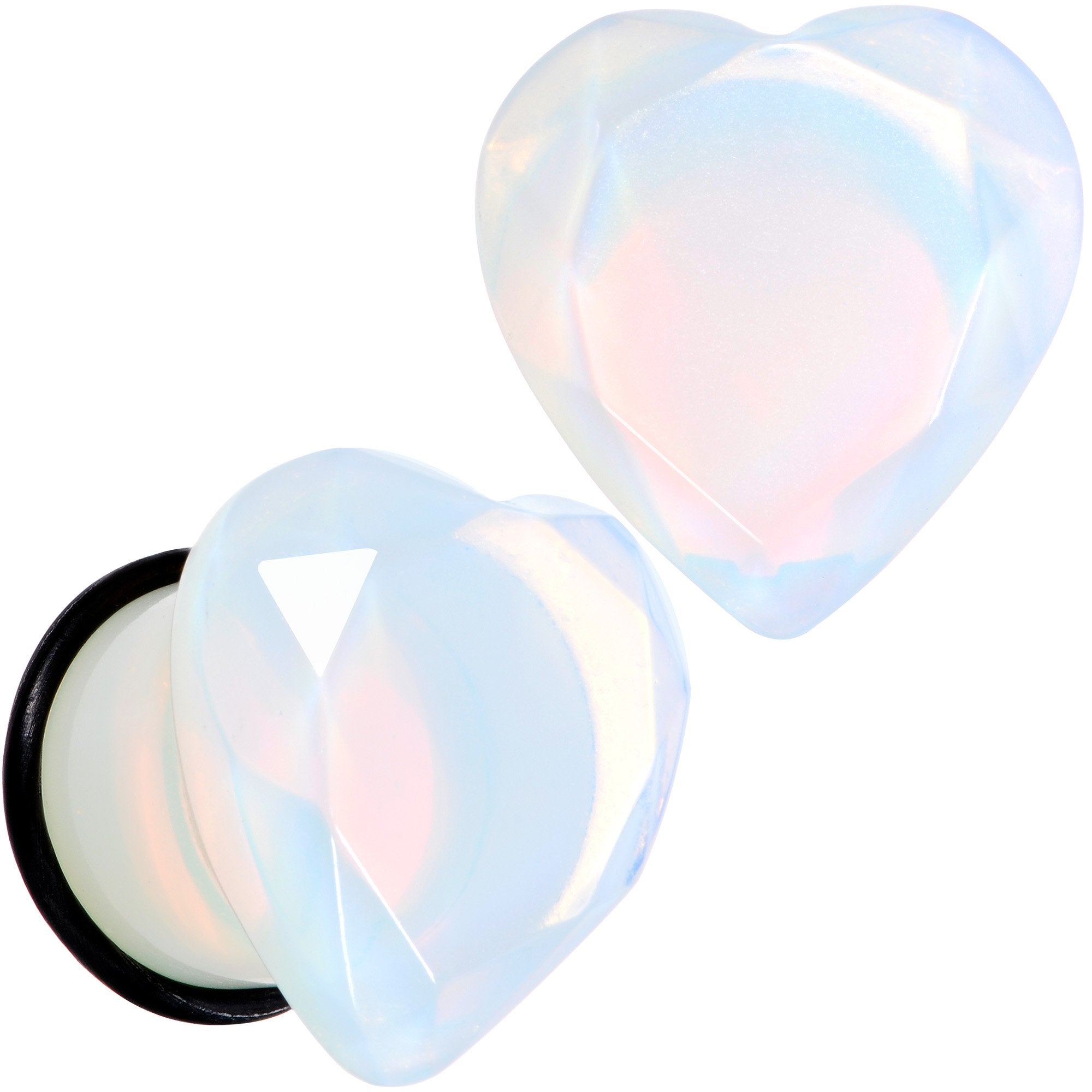 White Opalite Faceted Heart Single Flare Plug Set 6mm to 25mm