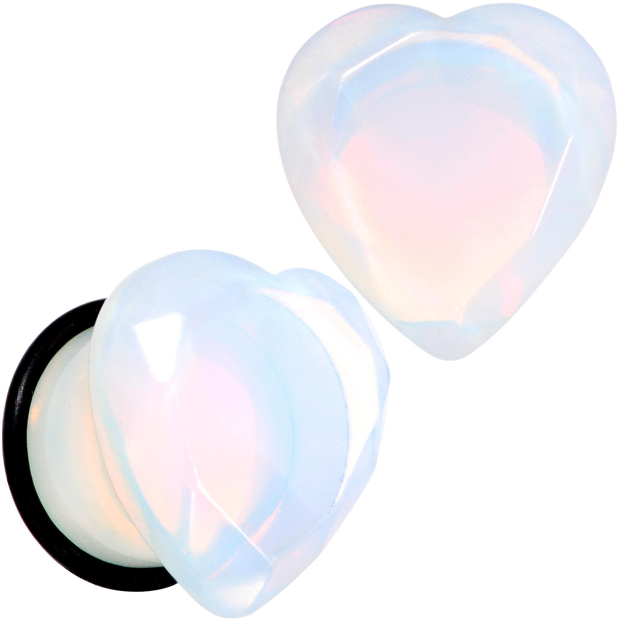 White Opalite Faceted Heart Single Flare Plug Set 6mm to 25mm