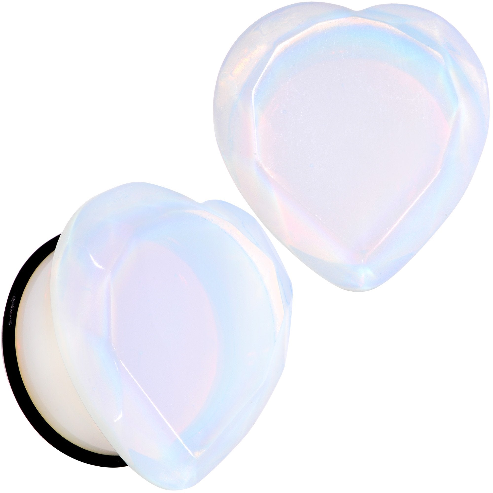 White Opalite Faceted Heart Single Flare Plug Set 6mm to 25mm