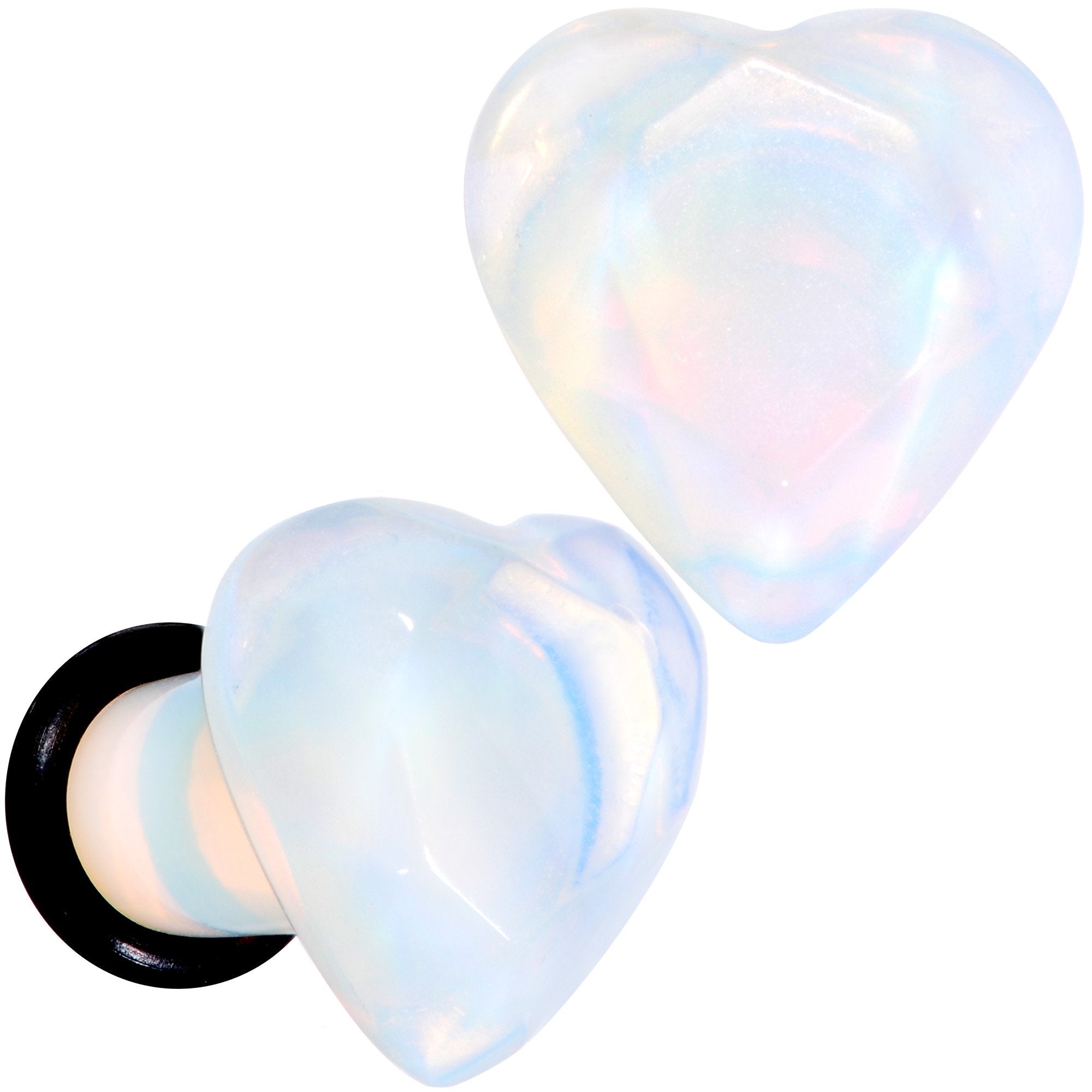 White Opalite Faceted Heart Single Flare Plug Set 6mm to 25mm