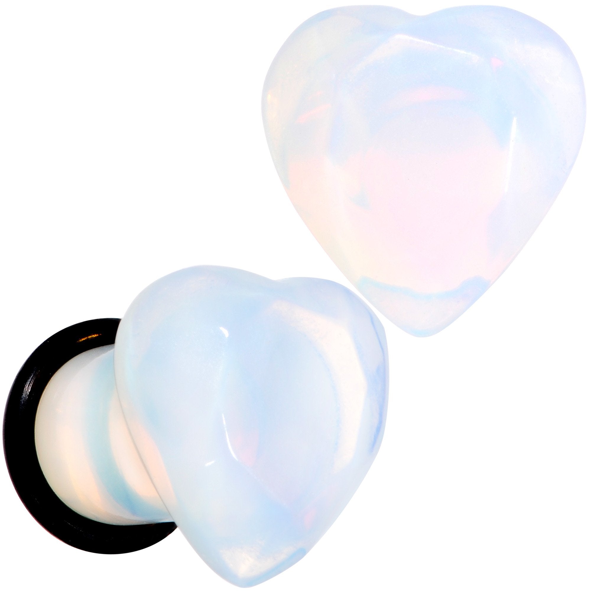 White Opalite Faceted Heart Single Flare Plug Set 6mm to 25mm