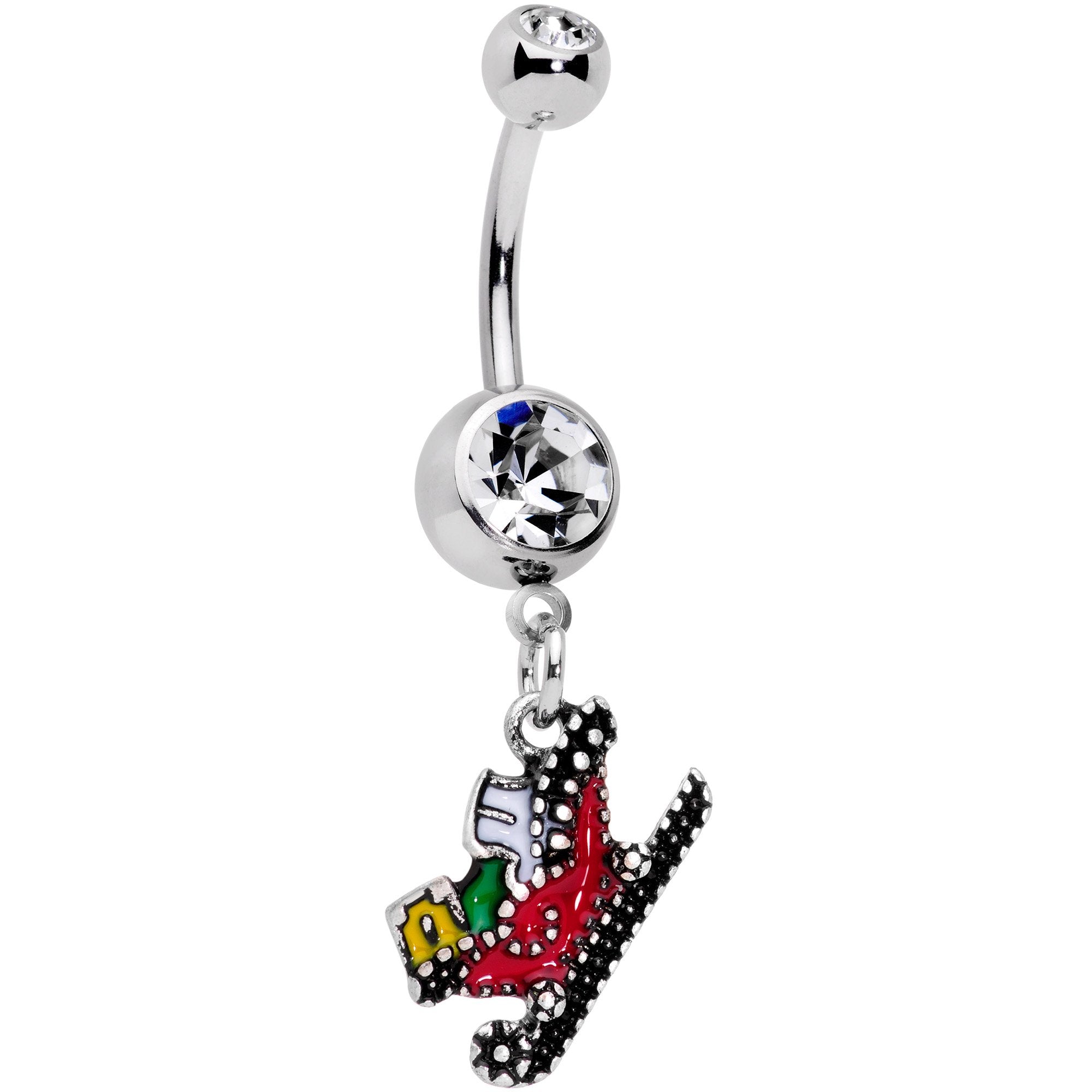 Clear Gem Happy Holidays Santas Sleigh Dangle Belly Ring