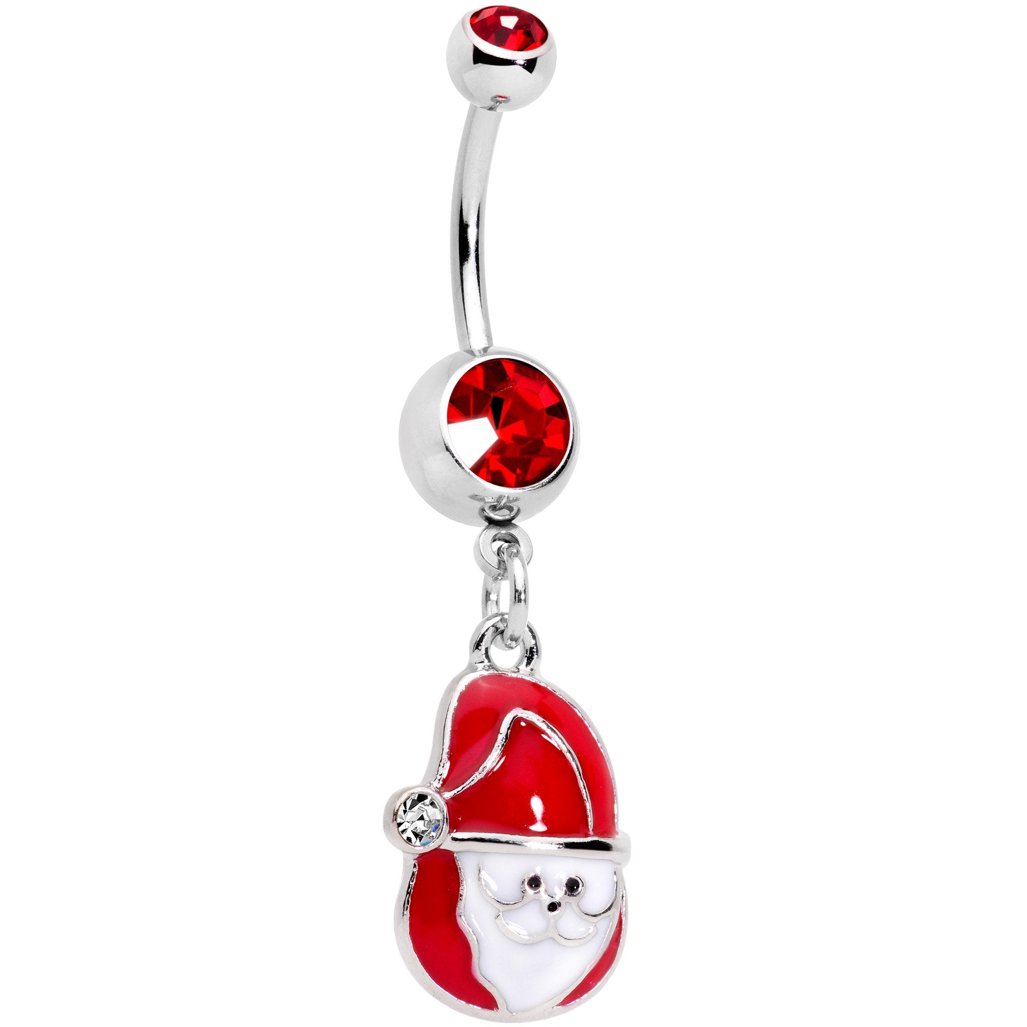 Clear Red Gem Happy Santa Dangle Belly Ring