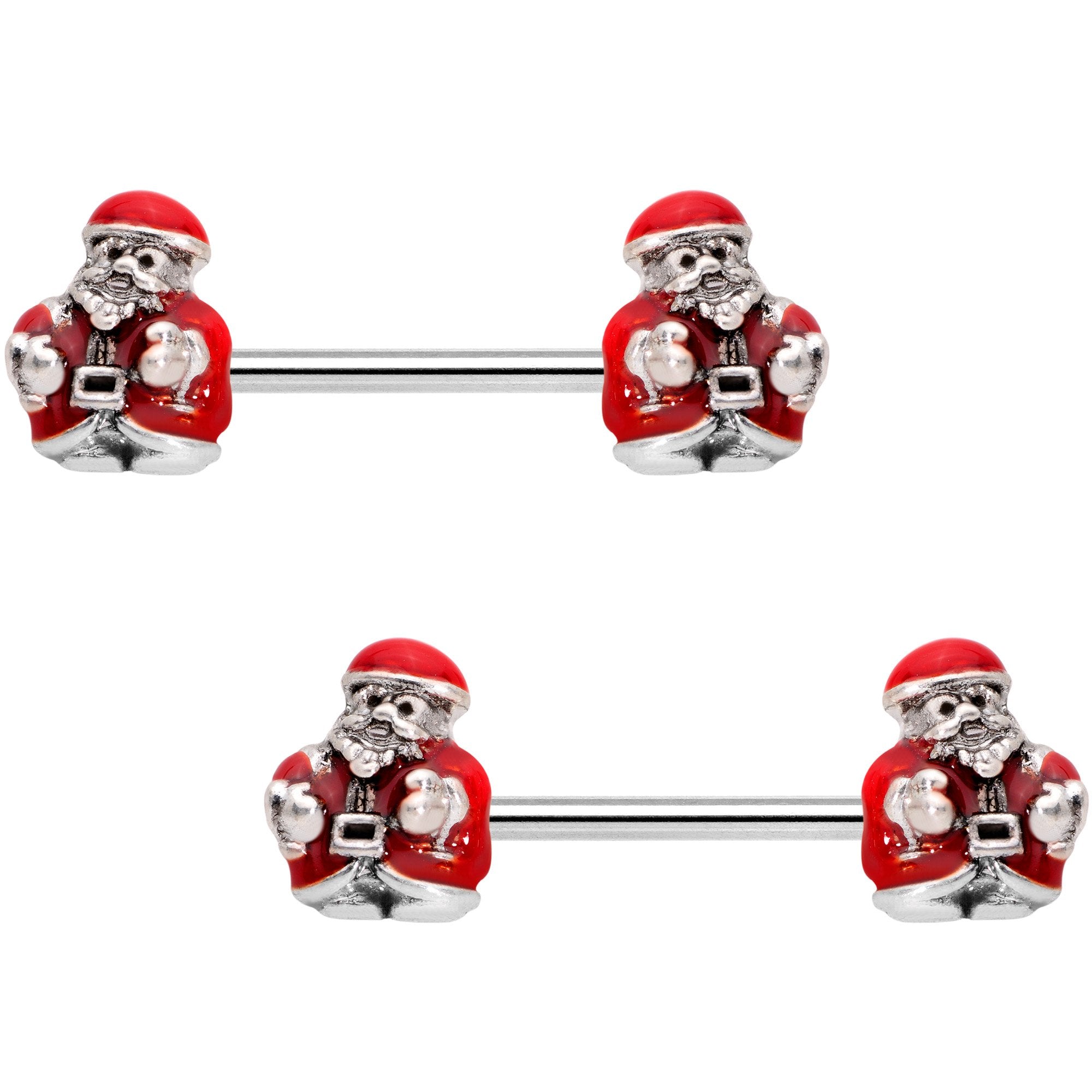 14 Gauge 9/16 Little Santa Claus Barbell Nipple Ring Set