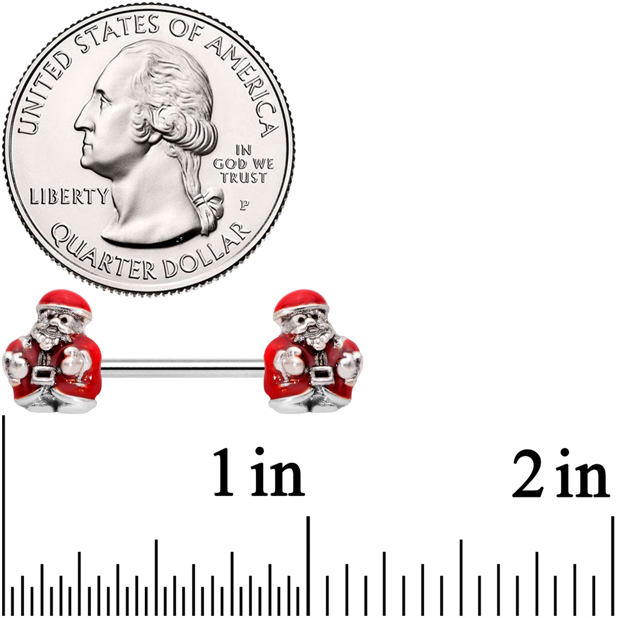 14 Gauge 9/16 Little Santa Claus Barbell Nipple Ring Set