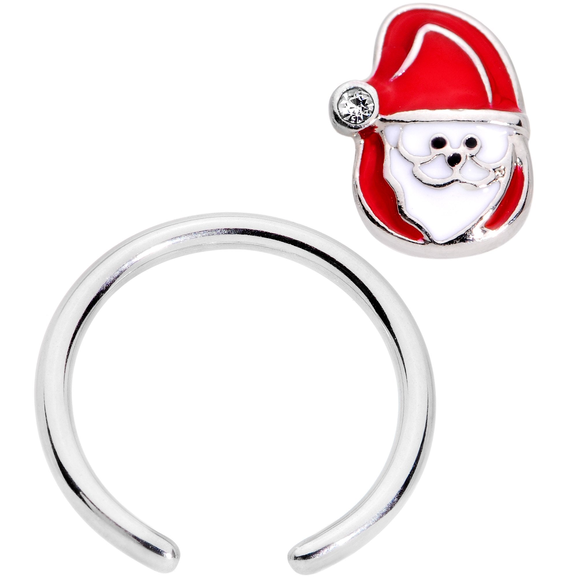 16 Gauge 3/8 Clear Gem Happy Santa BCR Captive Ring